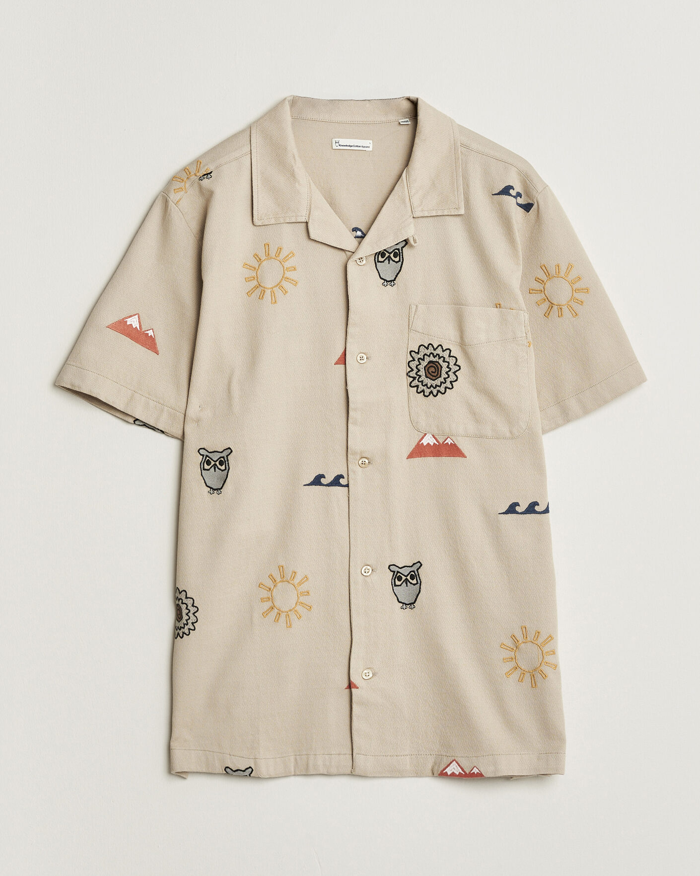 Herre | Skjorter | KnowledgeCotton Apparel | Relaxed Embroidery Shirt Light Feather Grey