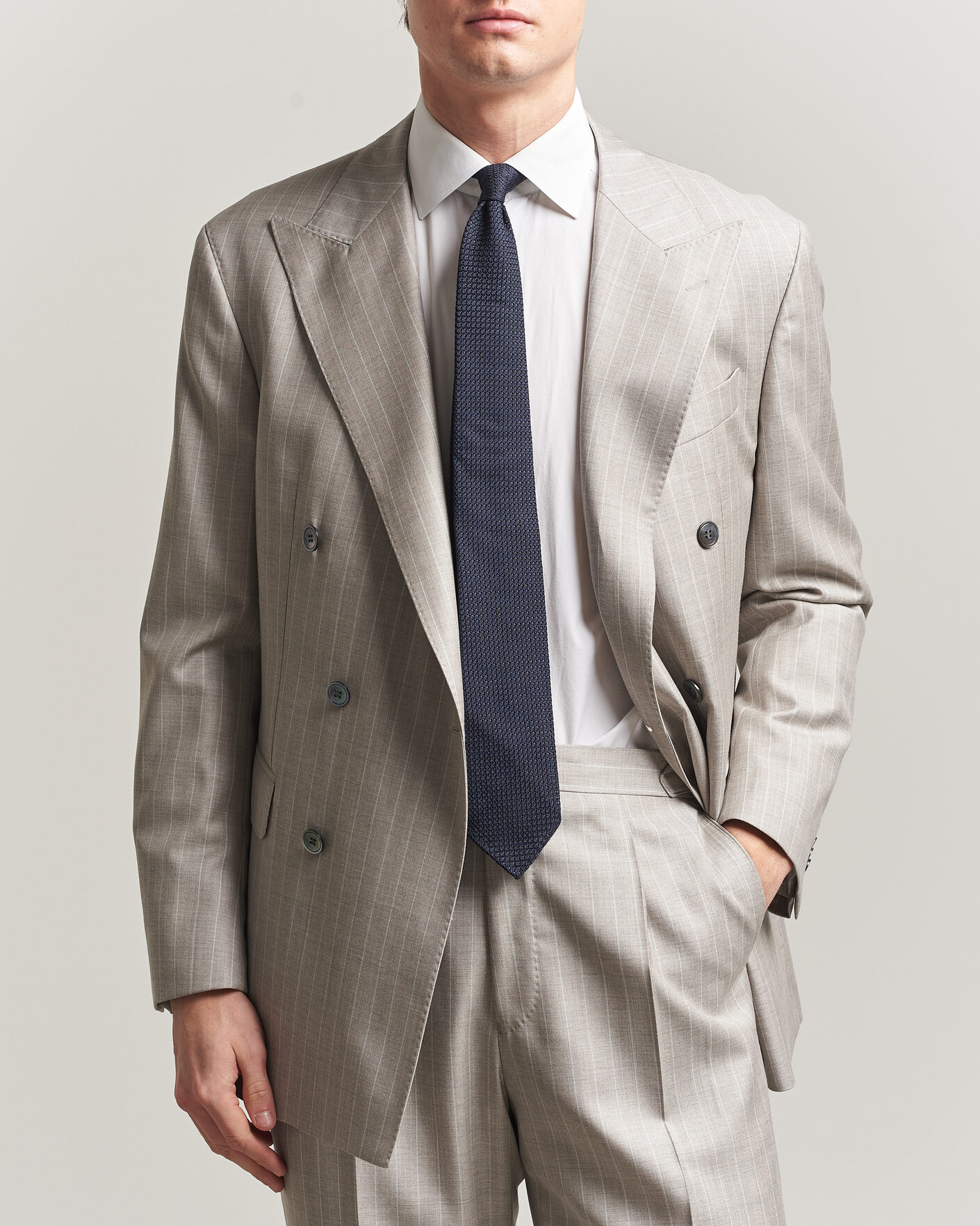 Herre | Dressjakker | Oscar Jacobson | Richard Striped Wool Blazer Beige