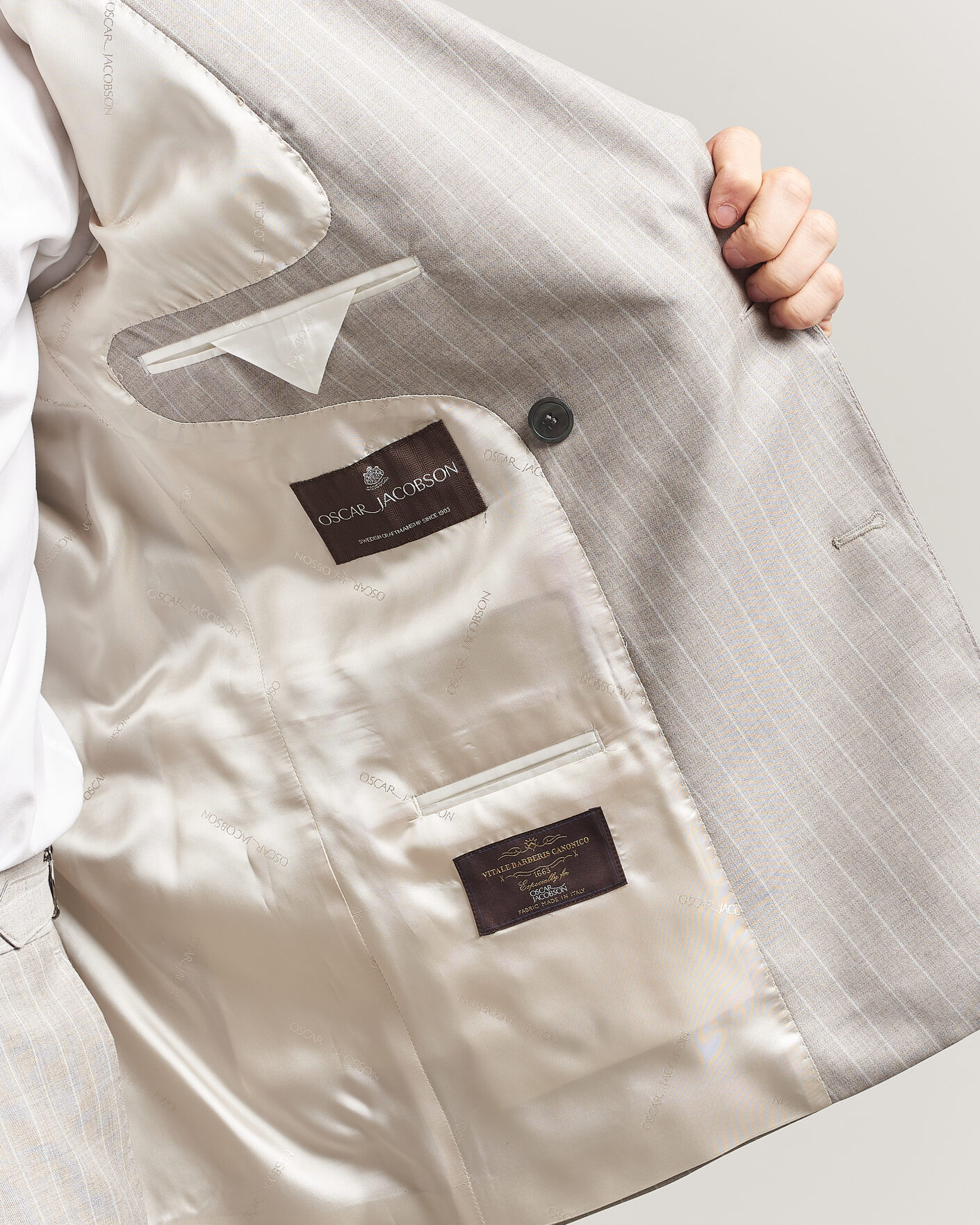 Herre | Dressjakker | Oscar Jacobson | Richard Striped Wool Blazer Beige