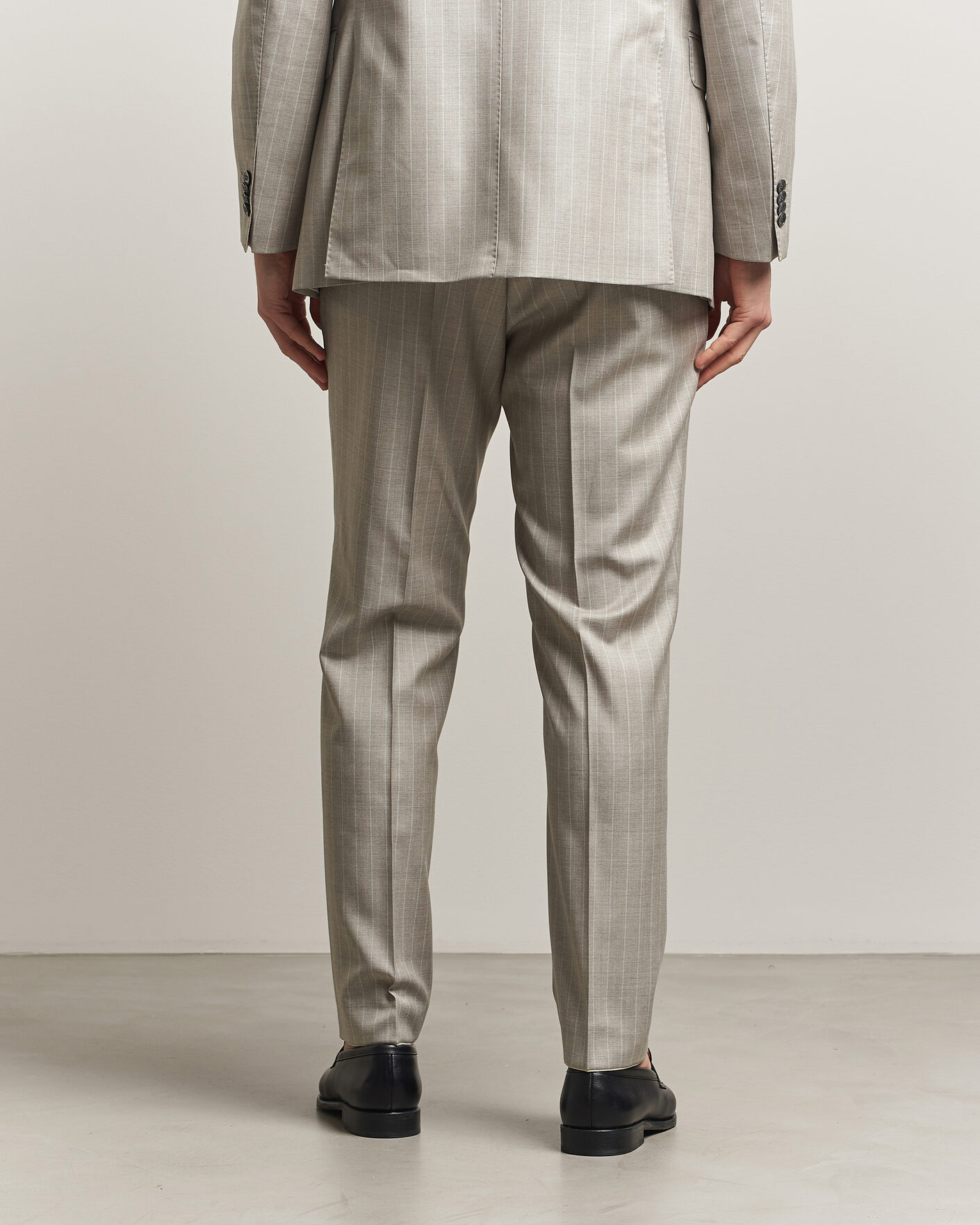 Herre | Bukser | Oscar Jacobson | Delon Striped Wool Trousers Beige