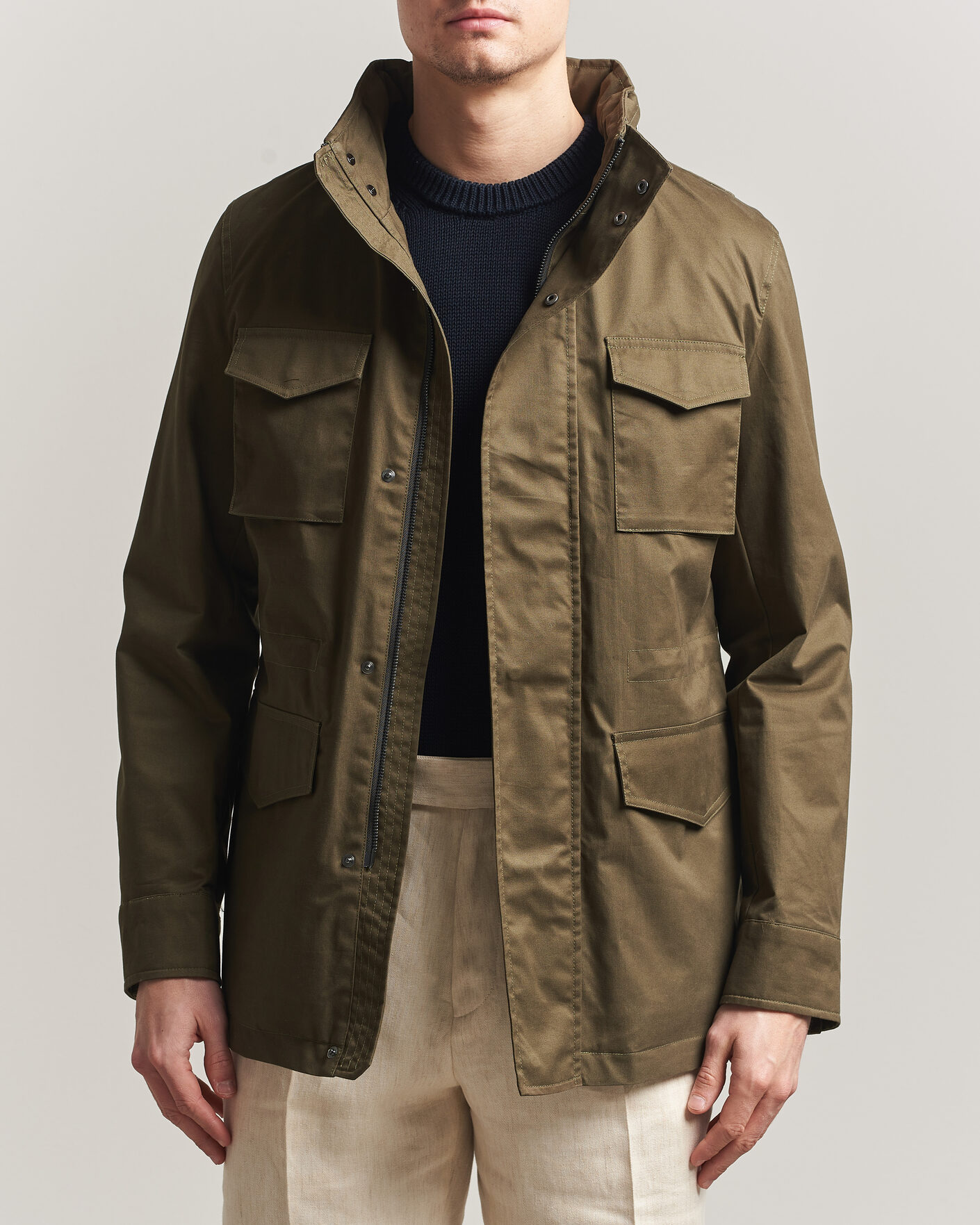 Herre | Jakker | Oscar Jacobson | M65 Coated Cotton Field Jacket Olive