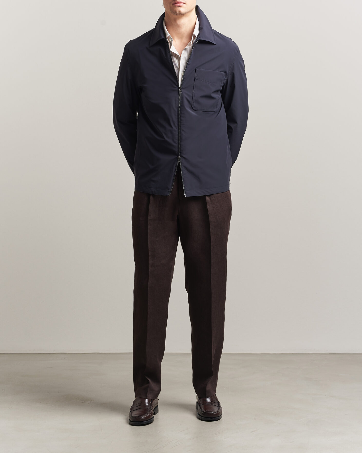 Herre | Jakker | Oscar Jacobson | Light Zipped Shirt Jacket Navy