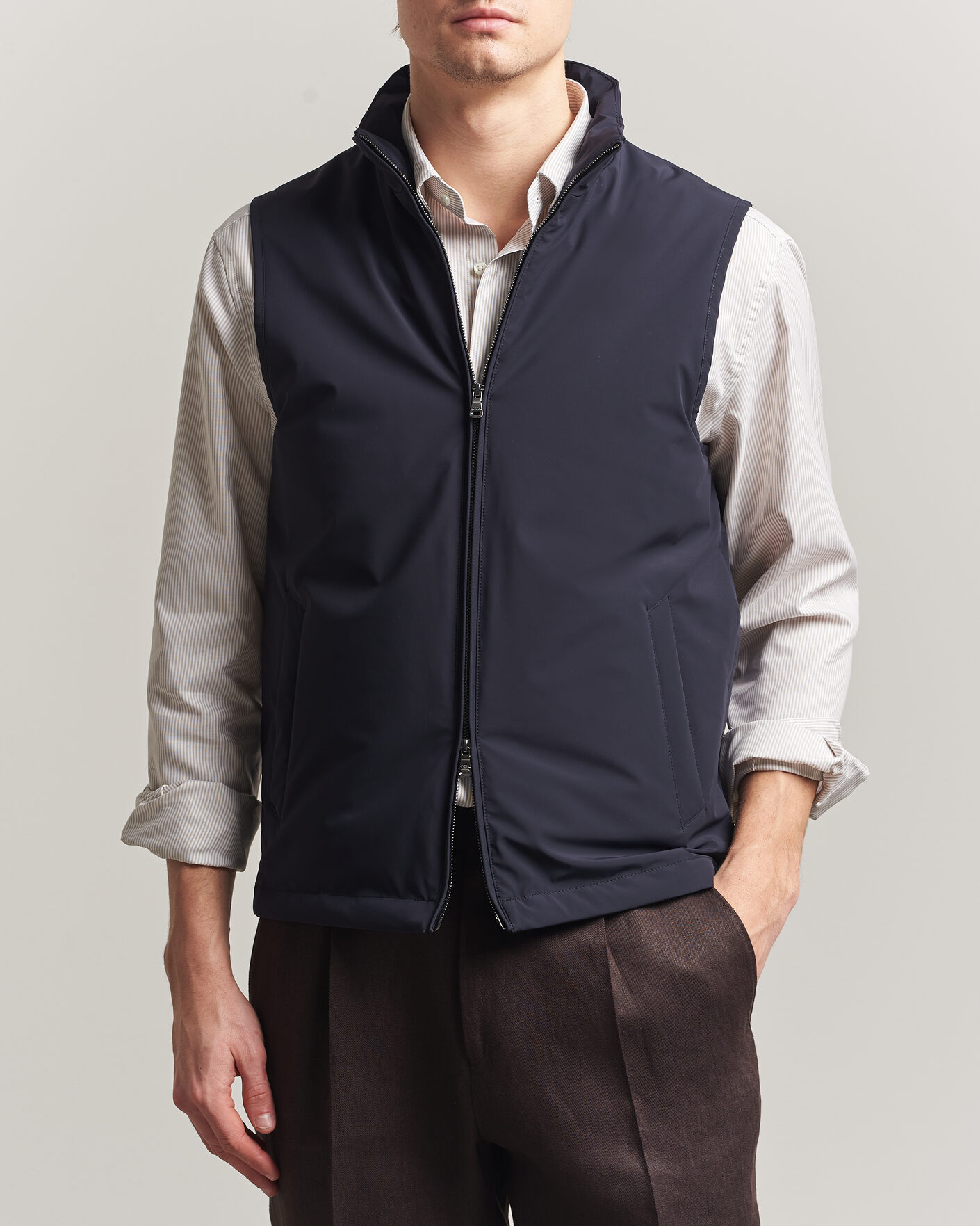 Herre | Vester | Oscar Jacobson | Light Zipped Waistcoat Navy