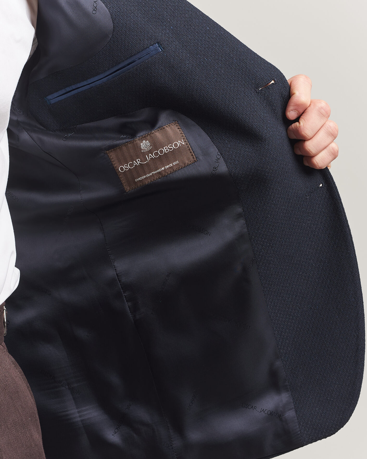 Herre | Dressjakker | Oscar Jacobson | Fogerty Patch Structure Cotton Blazer Navy