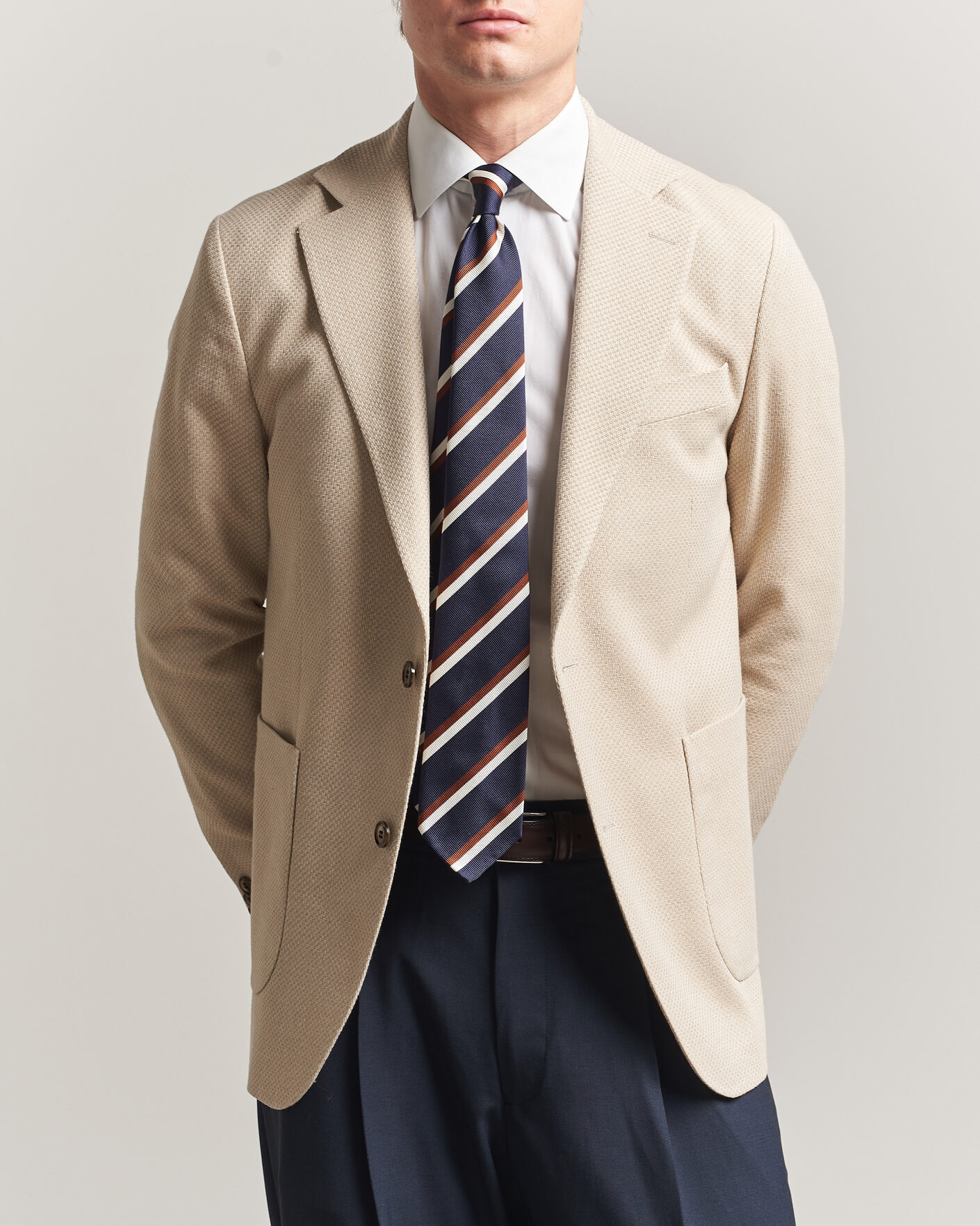 Herre | Dressjakker | Oscar Jacobson | Fogerty Patch Structure Cotton Blazer Beige