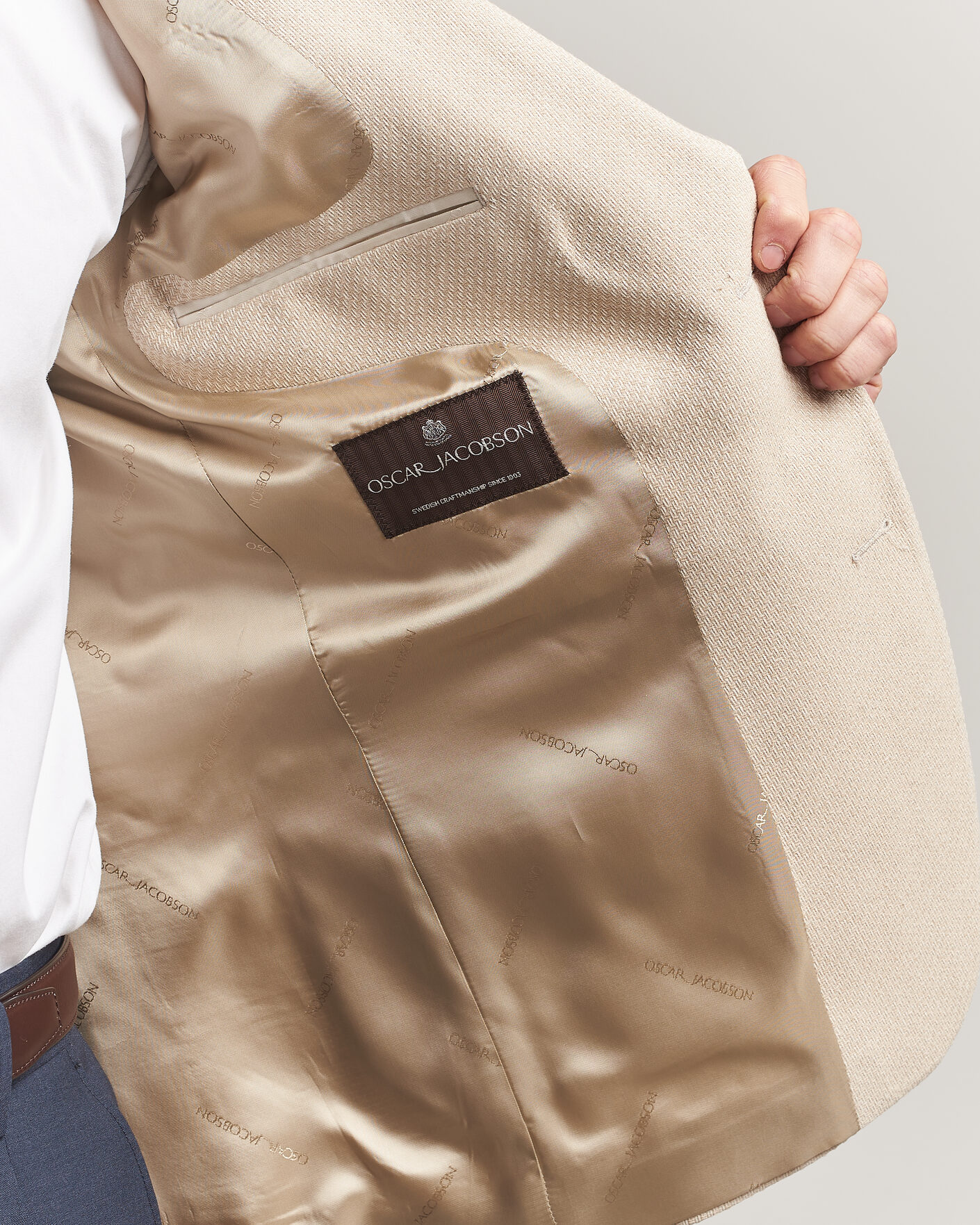 Herre | Dressjakker | Oscar Jacobson | Fogerty Patch Structure Cotton Blazer Beige