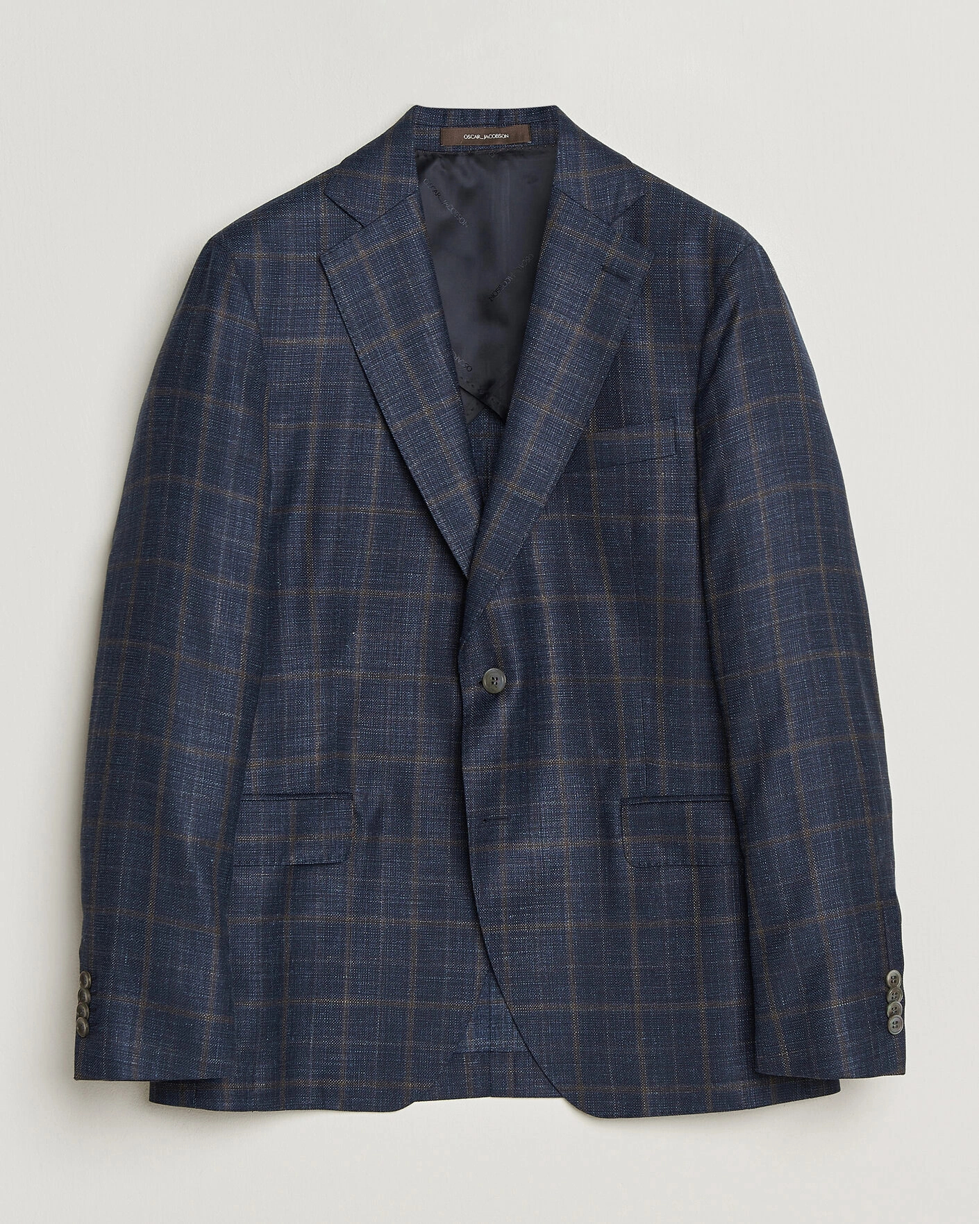 Herre | Dressjakker | Oscar Jacobson | Ferry Patch Loro Piana Summertime Checked Blazer Navy