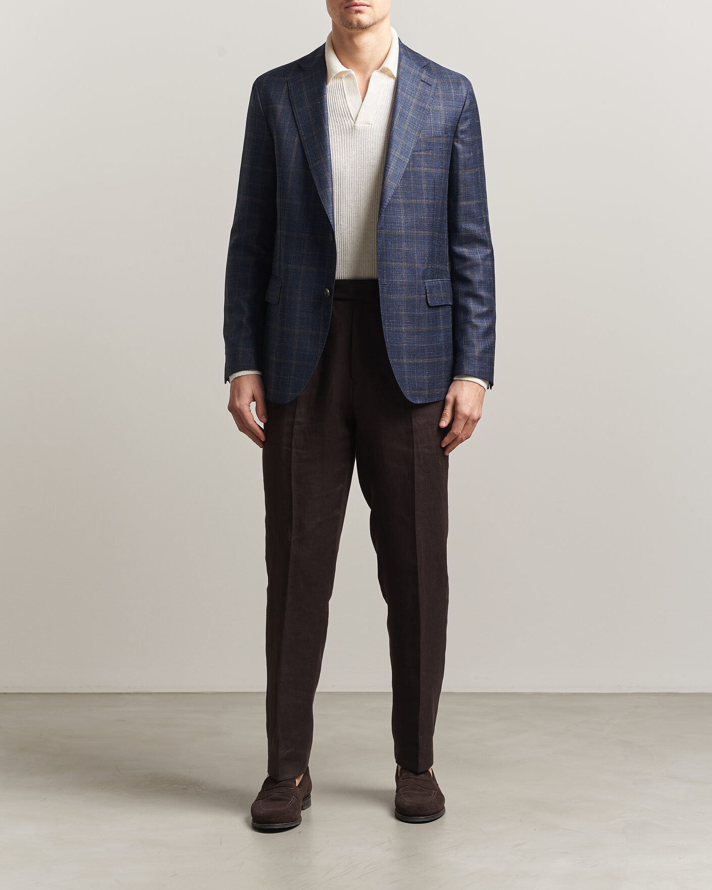 Herre | Dressjakker | Oscar Jacobson | Ferry Patch Loro Piana Summertime Checked Blazer Navy