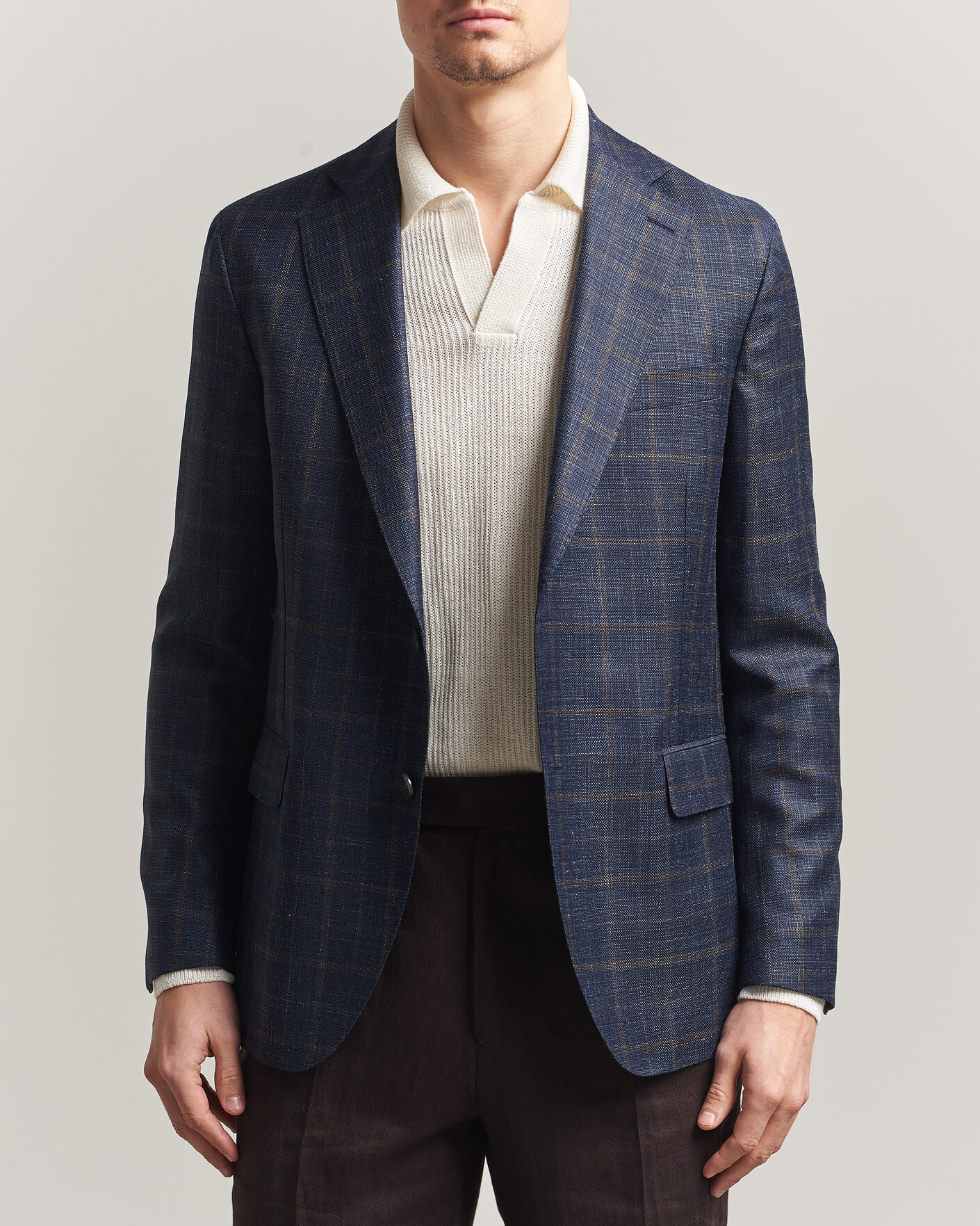 Herre | Dressjakker | Oscar Jacobson | Ferry Patch Loro Piana Summertime Checked Blazer Navy