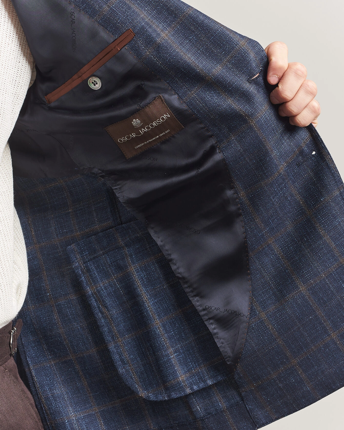 Herre | Dressjakker | Oscar Jacobson | Ferry Patch Loro Piana Summertime Checked Blazer Navy