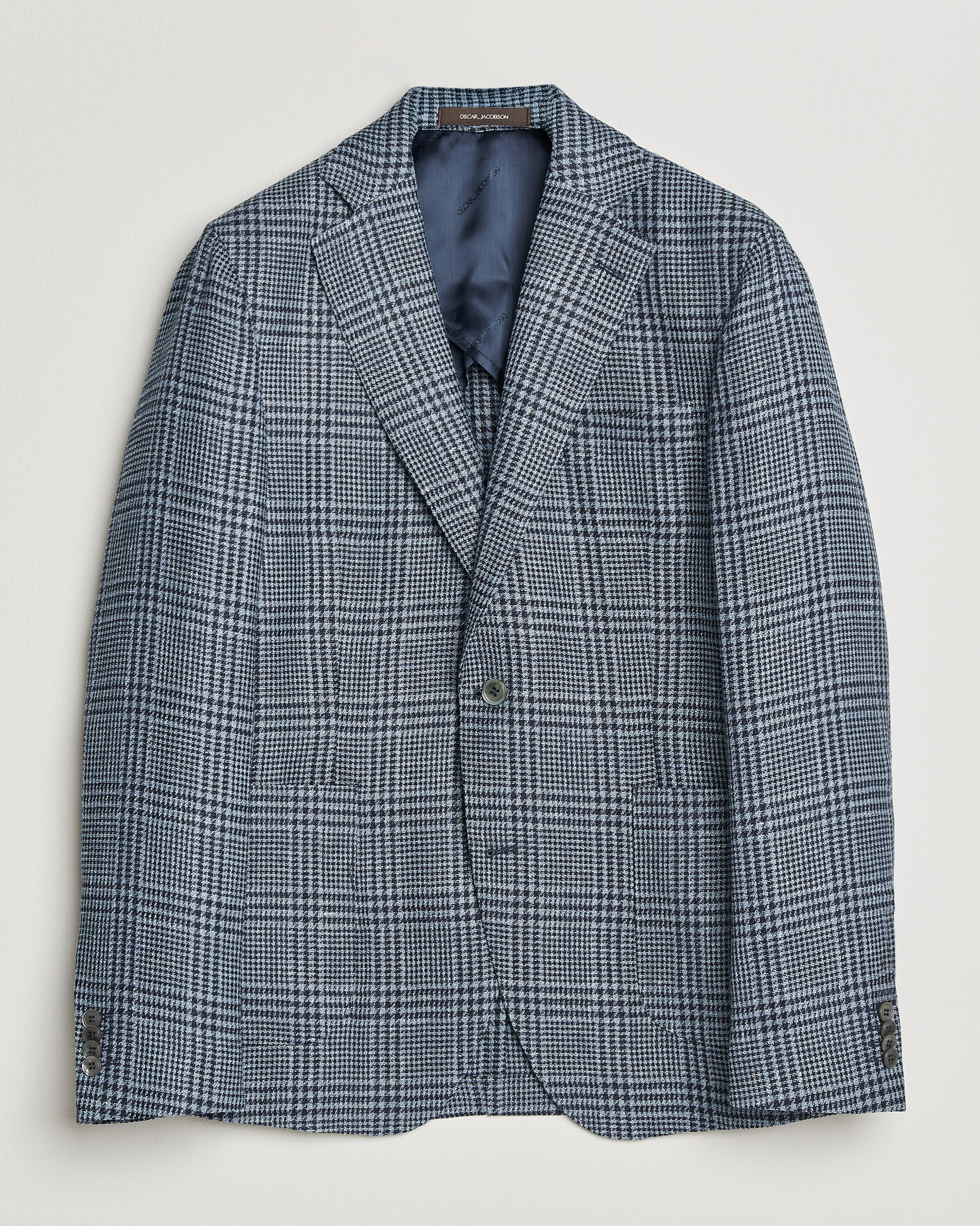 Herre | Dressjakker | Oscar Jacobson | Ferry Patch Soft Checked Linen/Wool Blazer Blue
