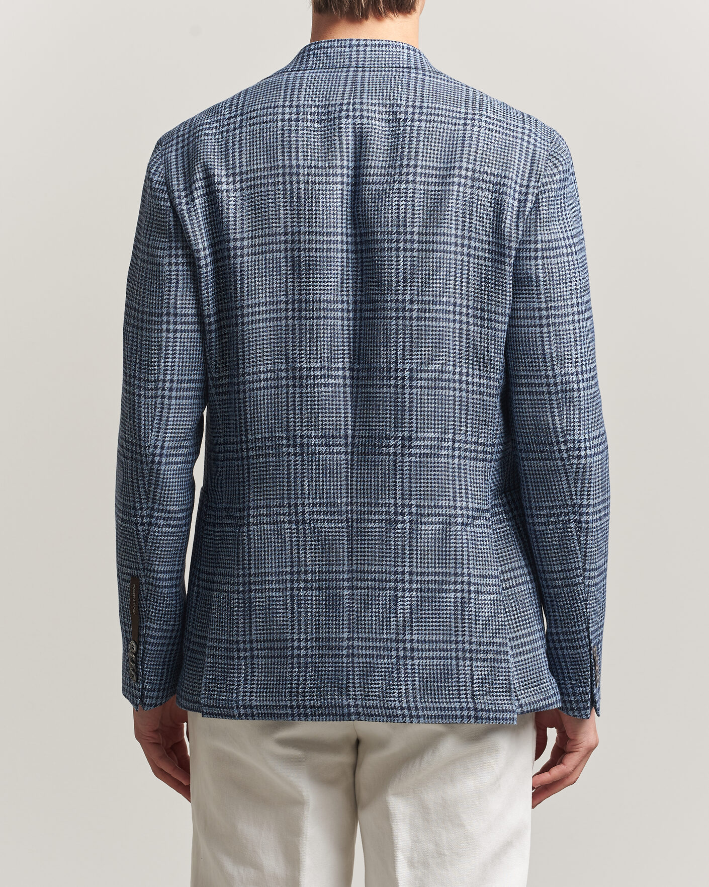 Herre | Dressjakker | Oscar Jacobson | Ferry Patch Soft Checked Linen/Wool Blazer Blue