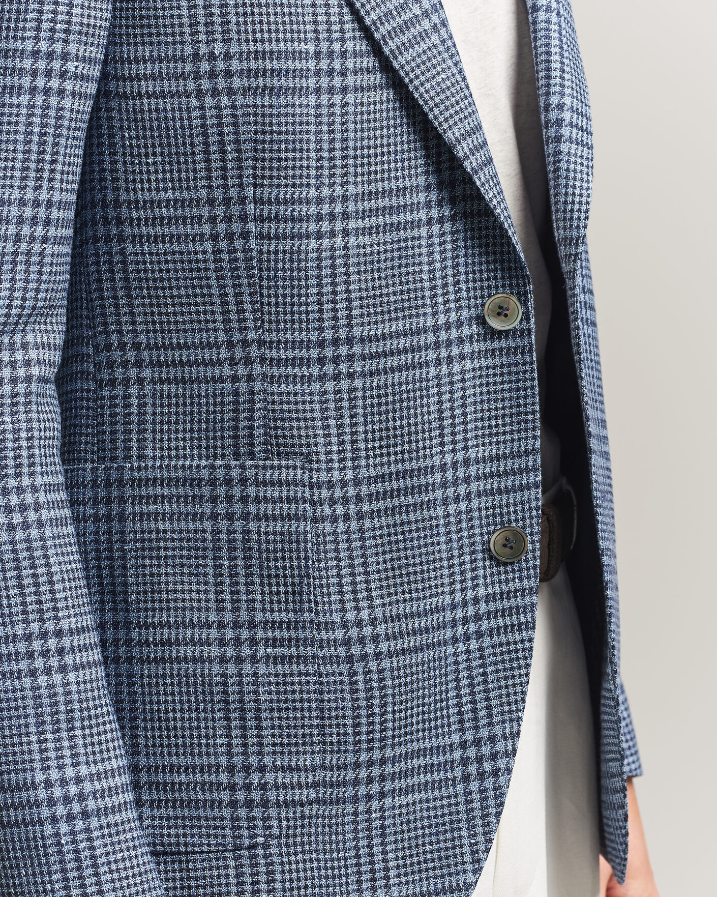 Herre | Dressjakker | Oscar Jacobson | Ferry Patch Soft Checked Linen/Wool Blazer Blue