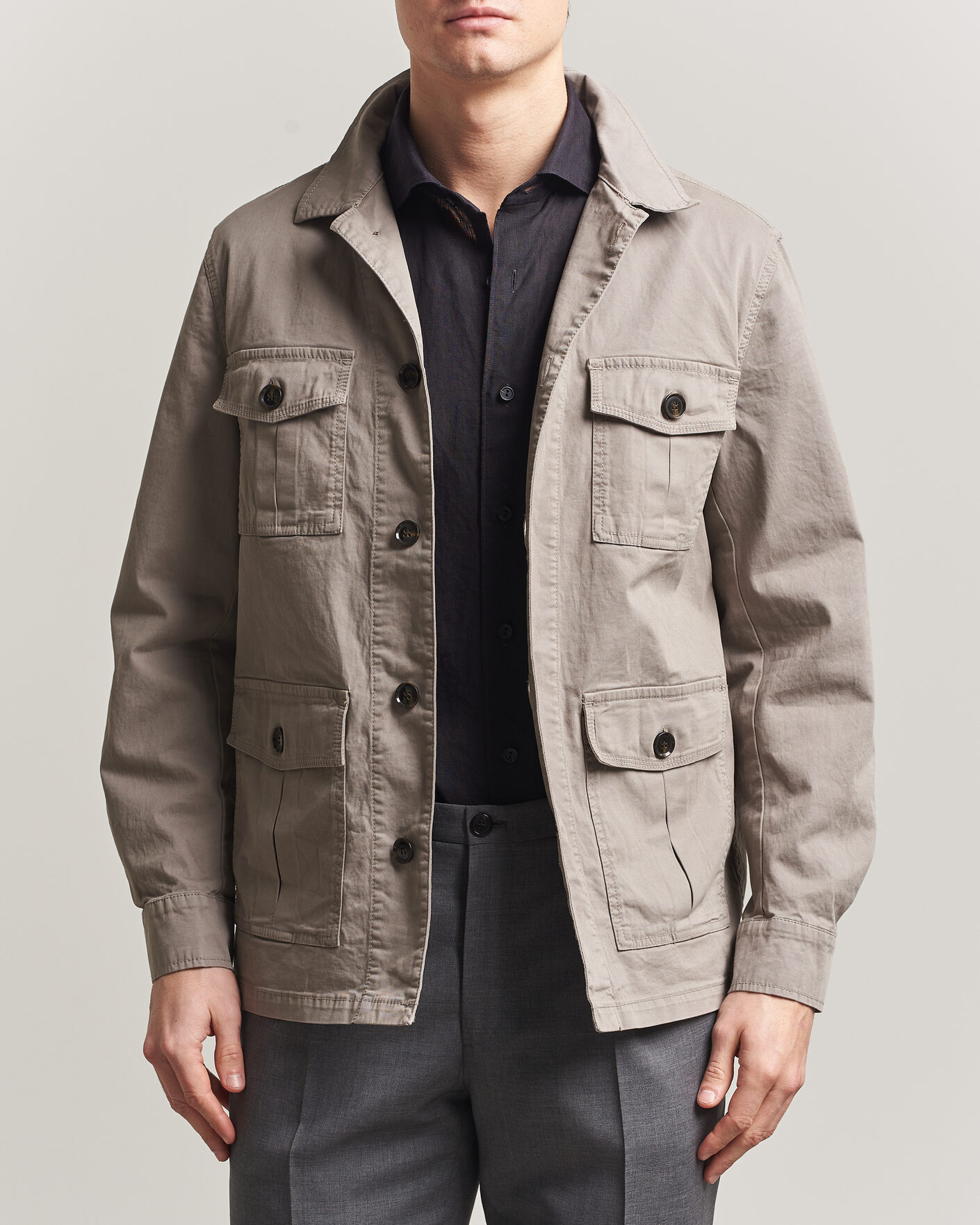 Herre | Skjorter | Oscar Jacobson | Safari Cotton Shirt Jacket Grey