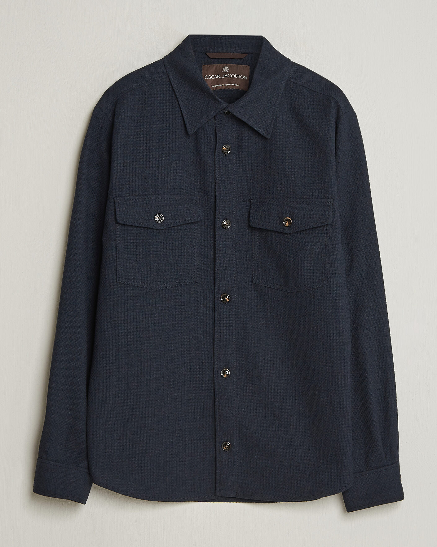 Herre | Skjorter | Oscar Jacobson | Magnus Structure Cotton Overshirt Navy