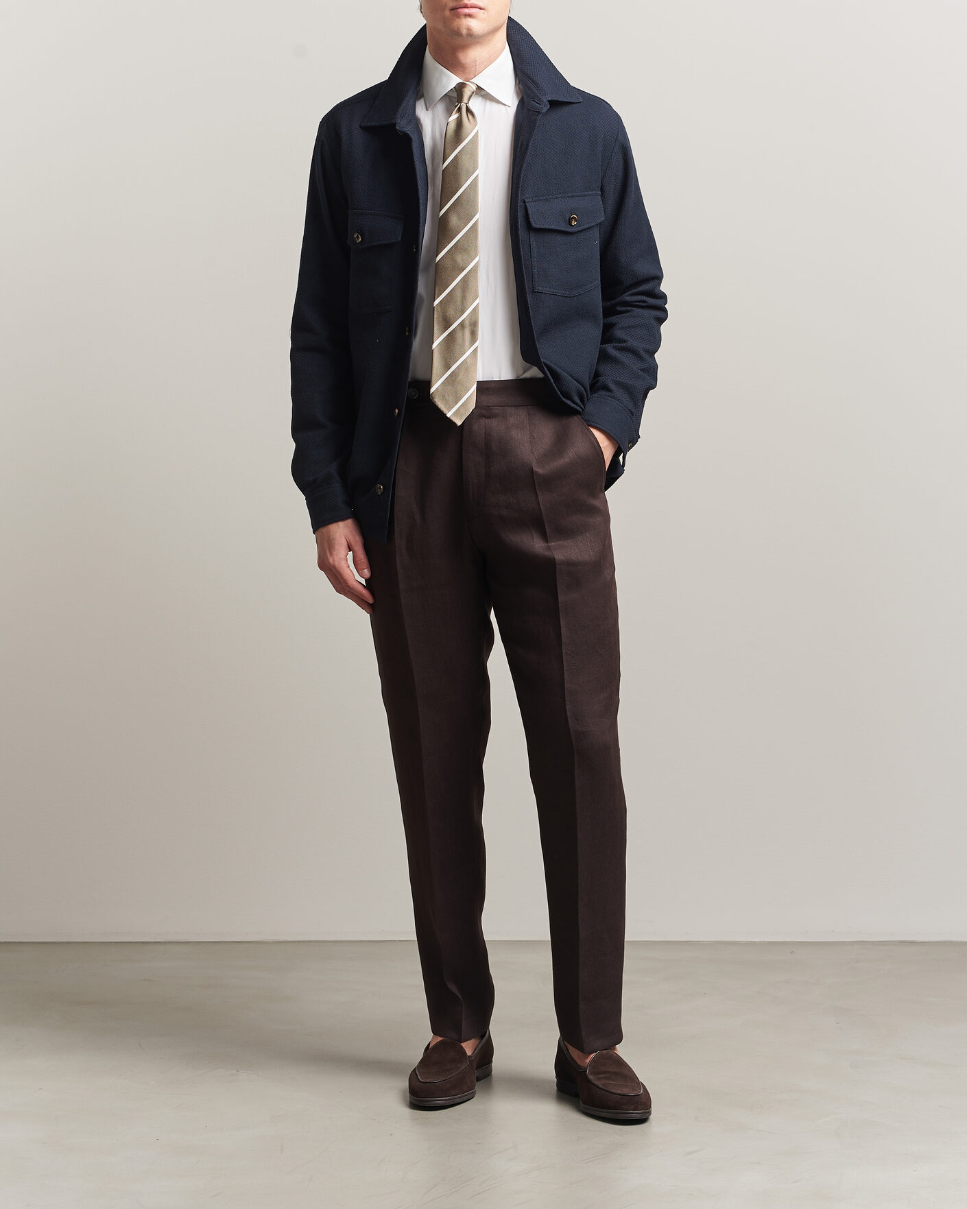 Herre | Skjorter | Oscar Jacobson | Magnus Structure Cotton Overshirt Navy