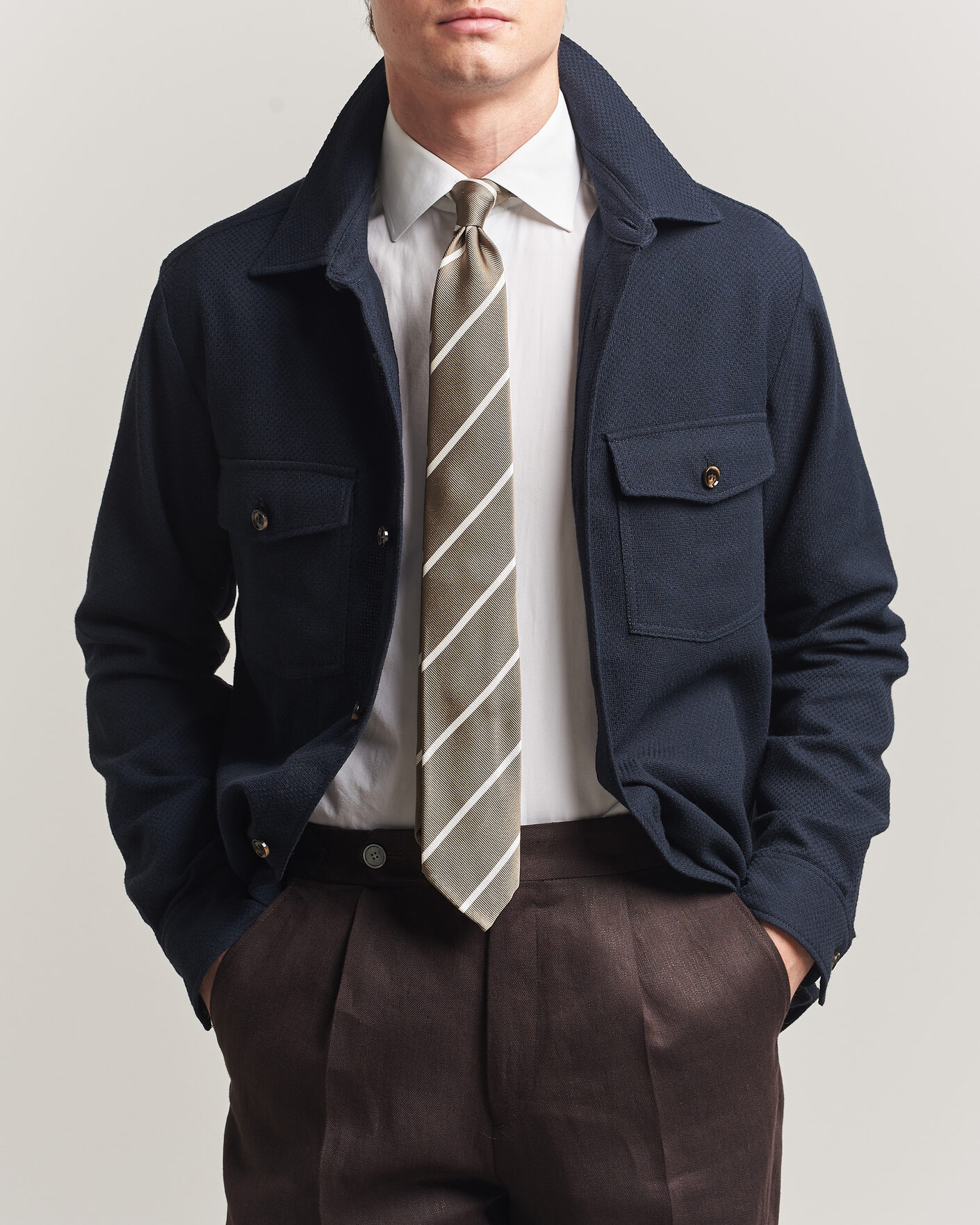 Herre | Skjorter | Oscar Jacobson | Magnus Structure Cotton Overshirt Navy