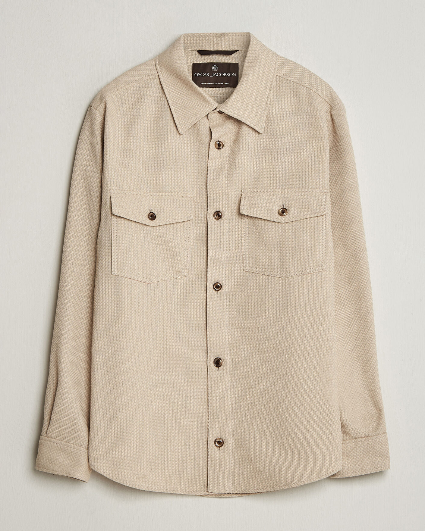 Herre | Skjorter | Oscar Jacobson | Magnus Structure Cotton Overshirt Beige