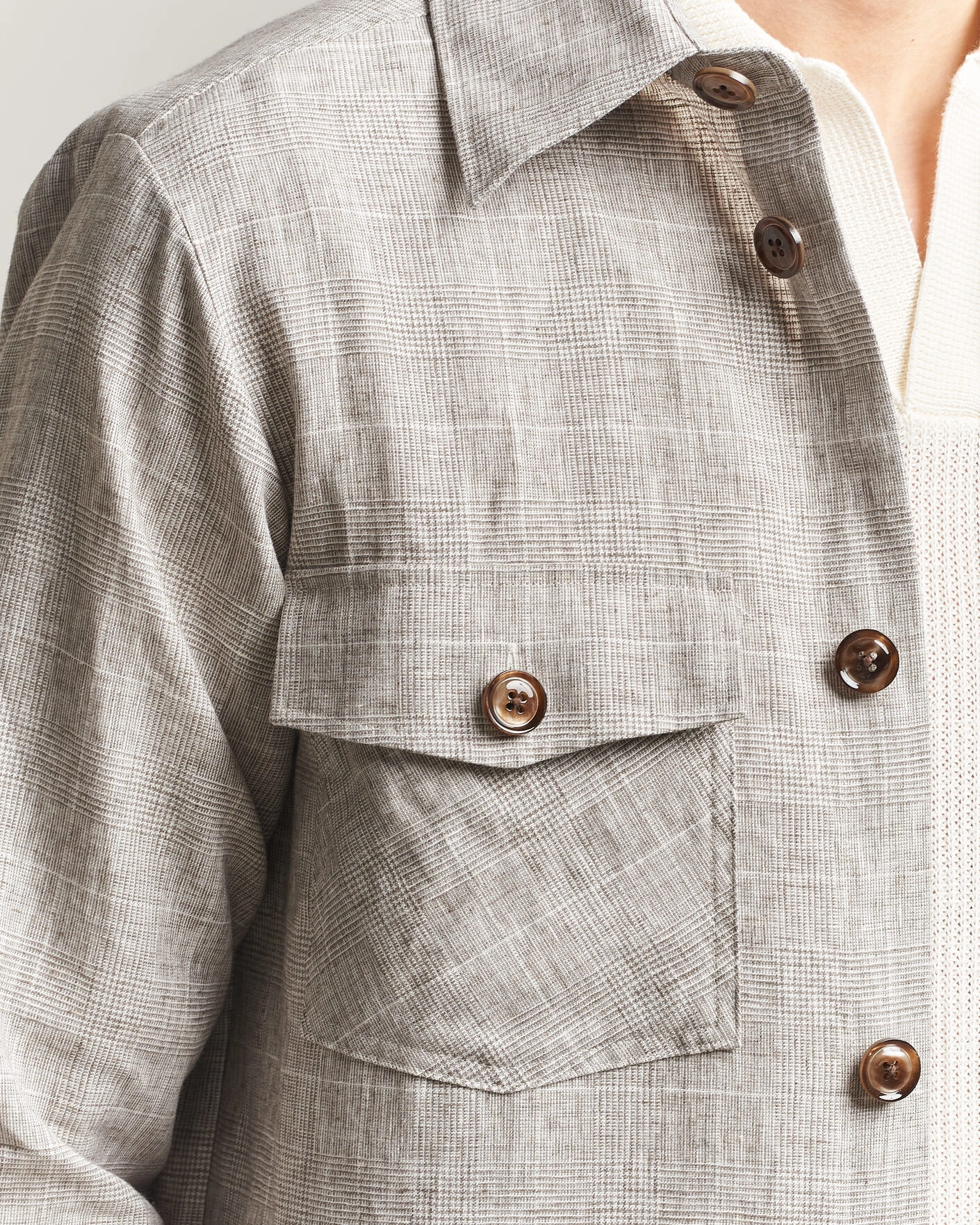 Herre | Skjorter | Oscar Jacobson | Magnus Checked Linen Overshirt Beige