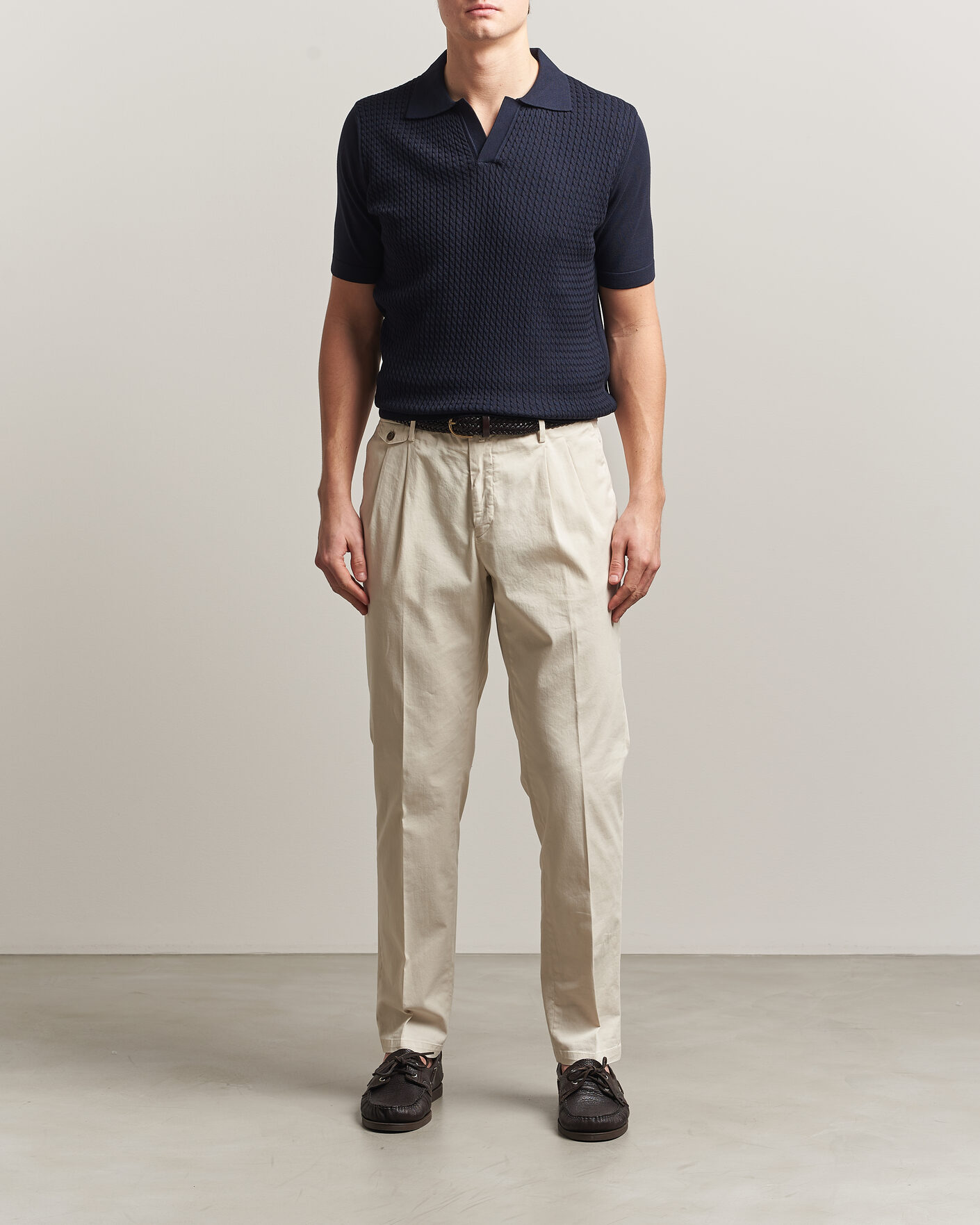 Herre | Pikéer | Oscar Jacobson | Alf Structured Cotton Polo Navy
