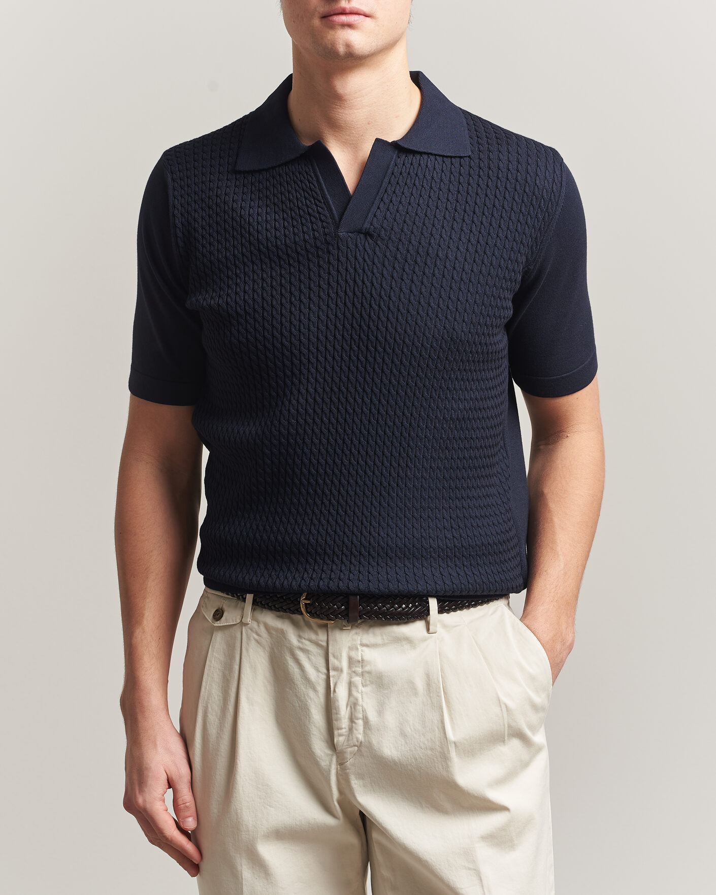 Herre | Pikéer | Oscar Jacobson | Alf Structured Cotton Polo Navy