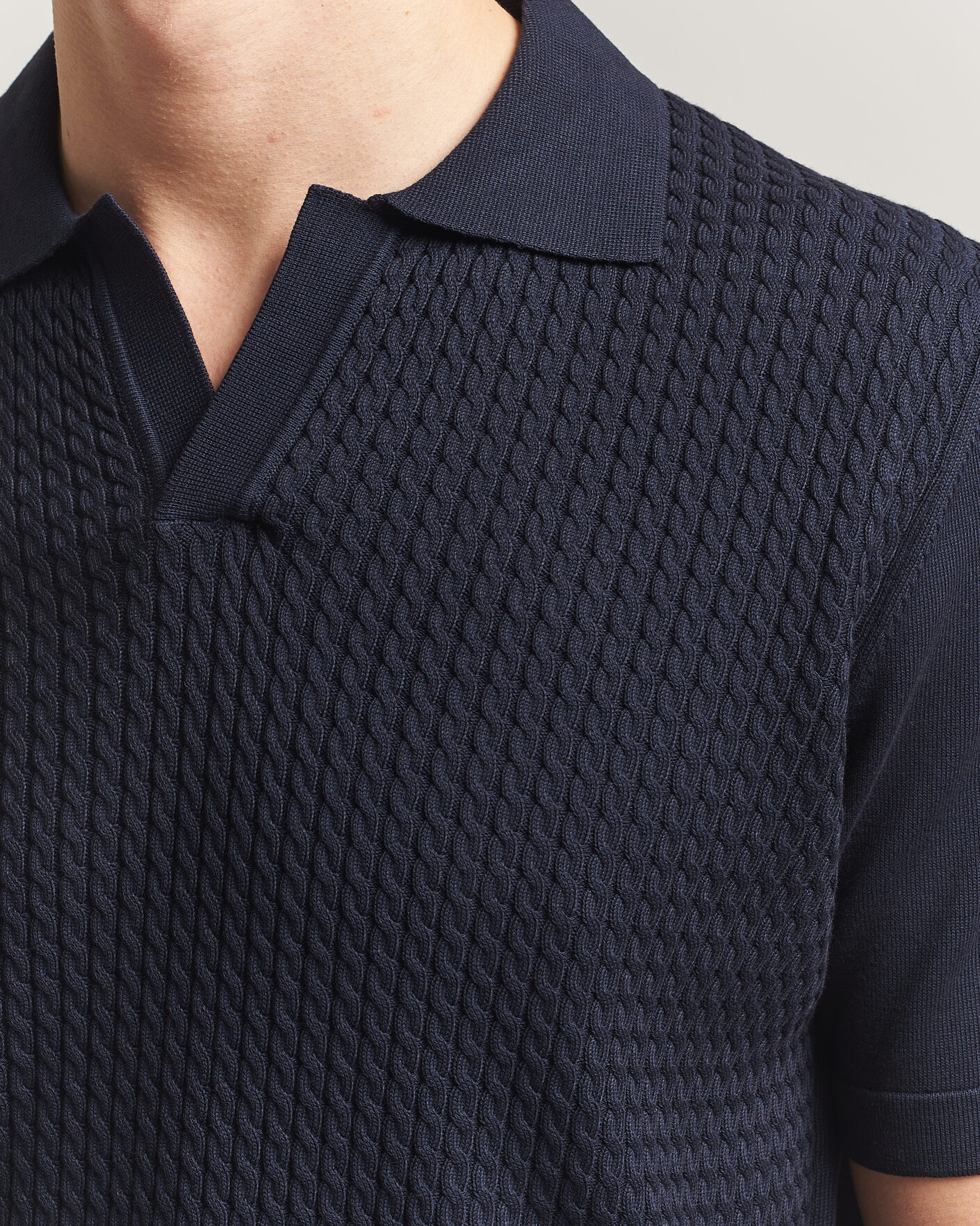 Herre | Pikéer | Oscar Jacobson | Alf Structured Cotton Polo Navy