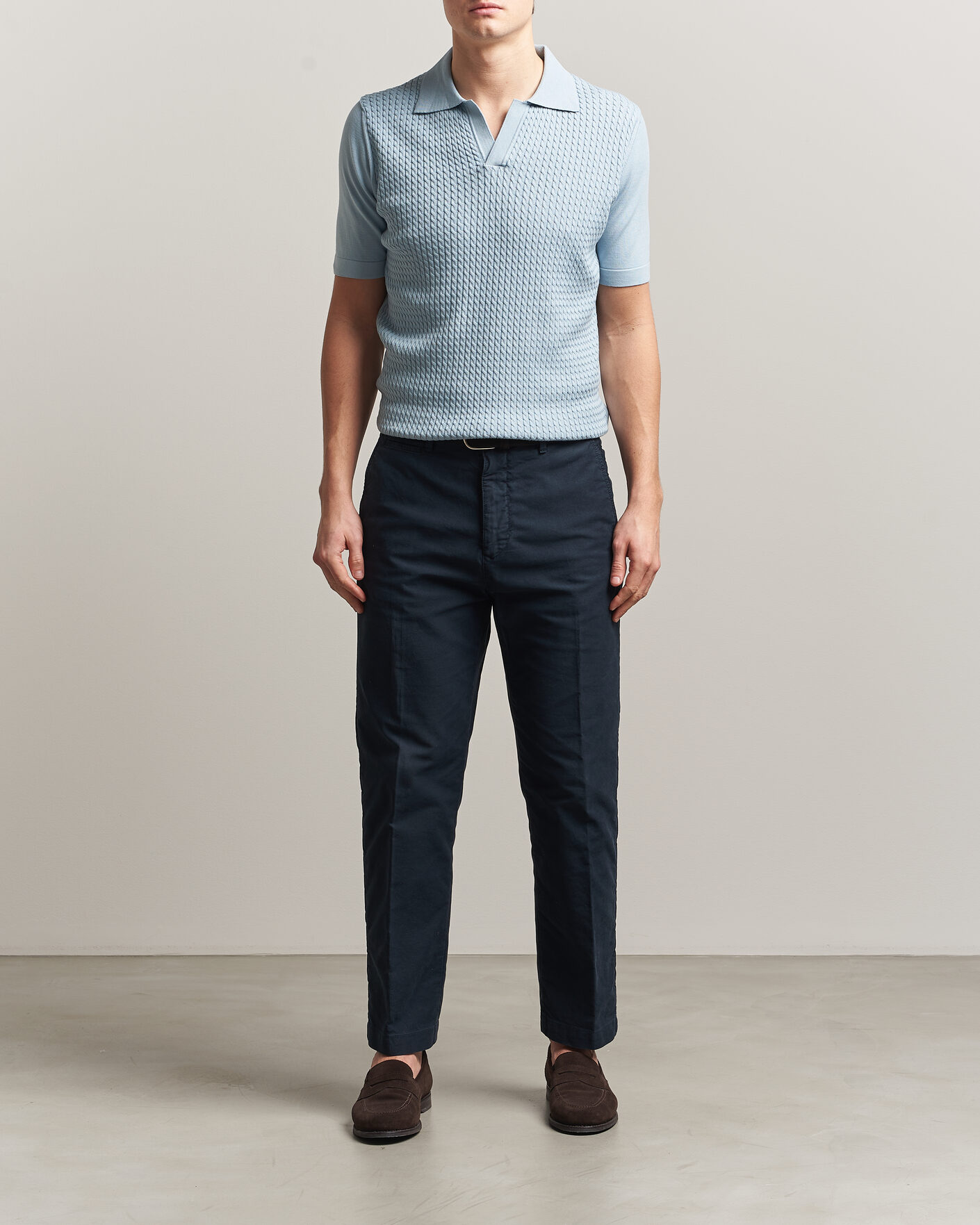 Herre | Pikéer | Oscar Jacobson | Alf Structured Cotton Polo Light Blue