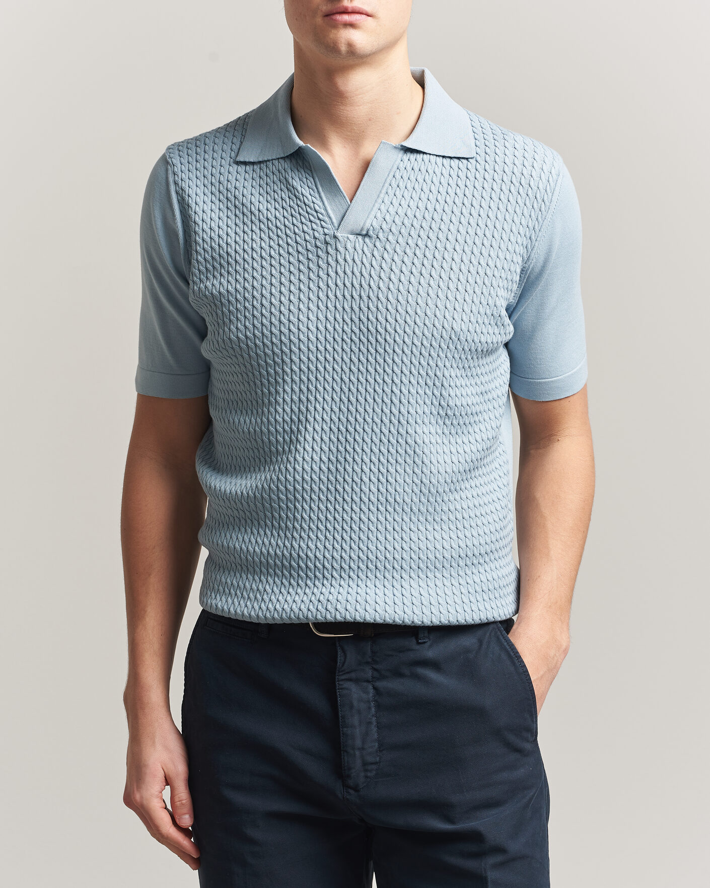 Herre | Pikéer | Oscar Jacobson | Alf Structured Cotton Polo Light Blue