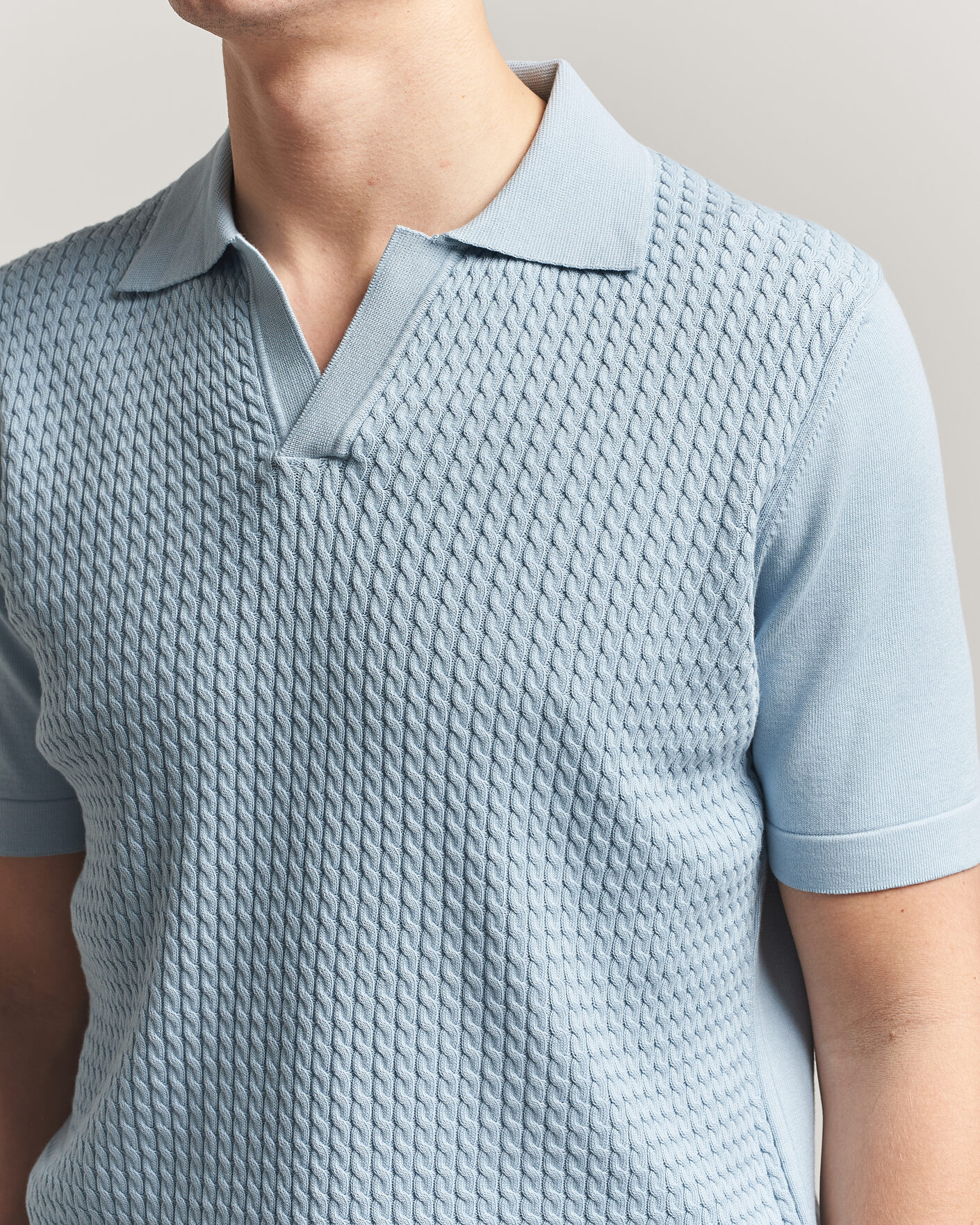 Herre | Pikéer | Oscar Jacobson | Alf Structured Cotton Polo Light Blue