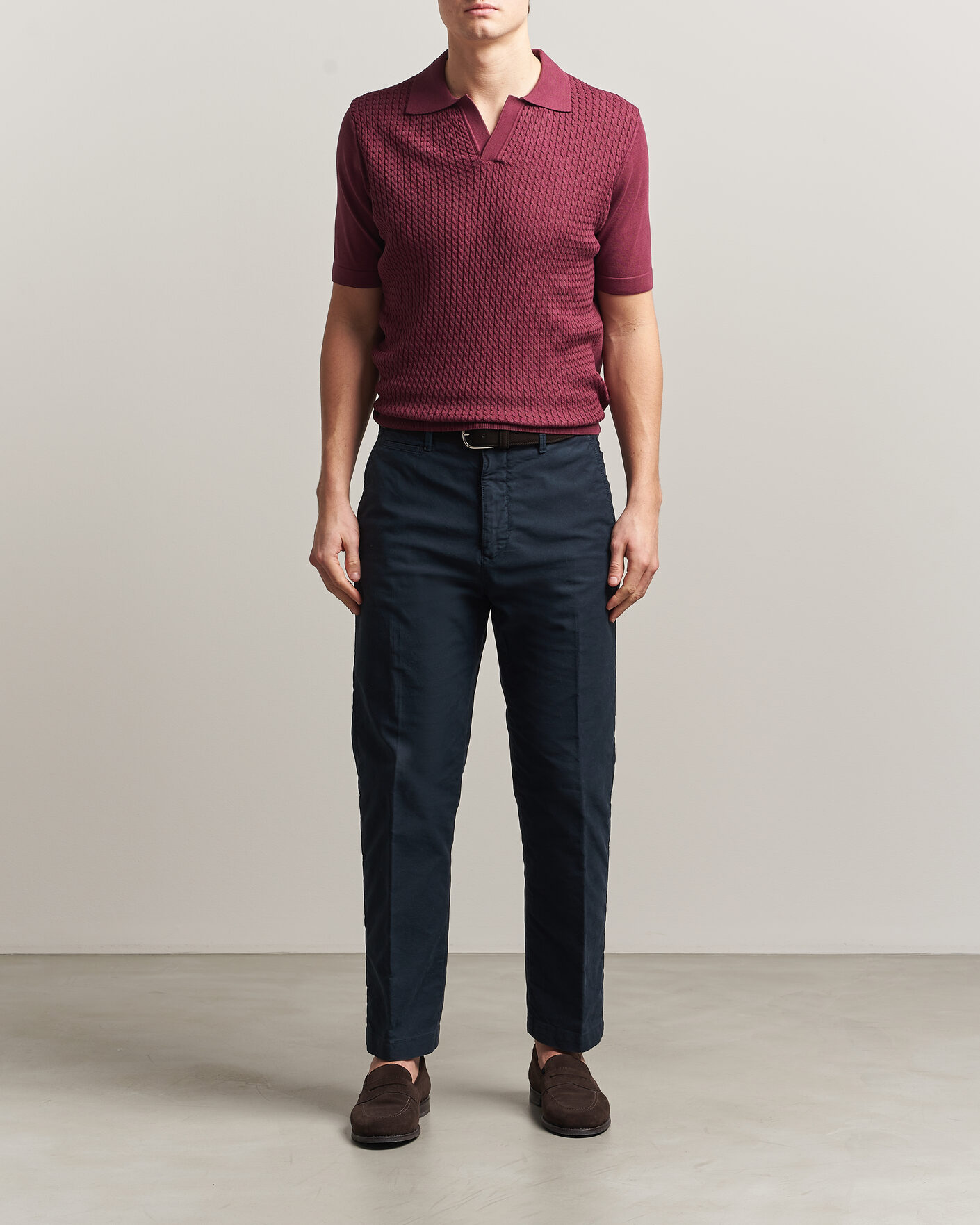 Herre | Pikéer | Oscar Jacobson | Alf Structured Cotton Polo Wine Red
