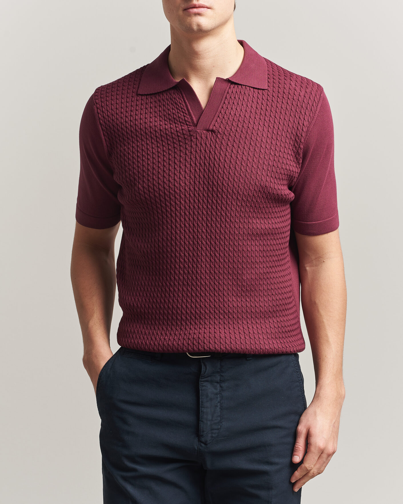 Herre | Pikéer | Oscar Jacobson | Alf Structured Cotton Polo Wine Red