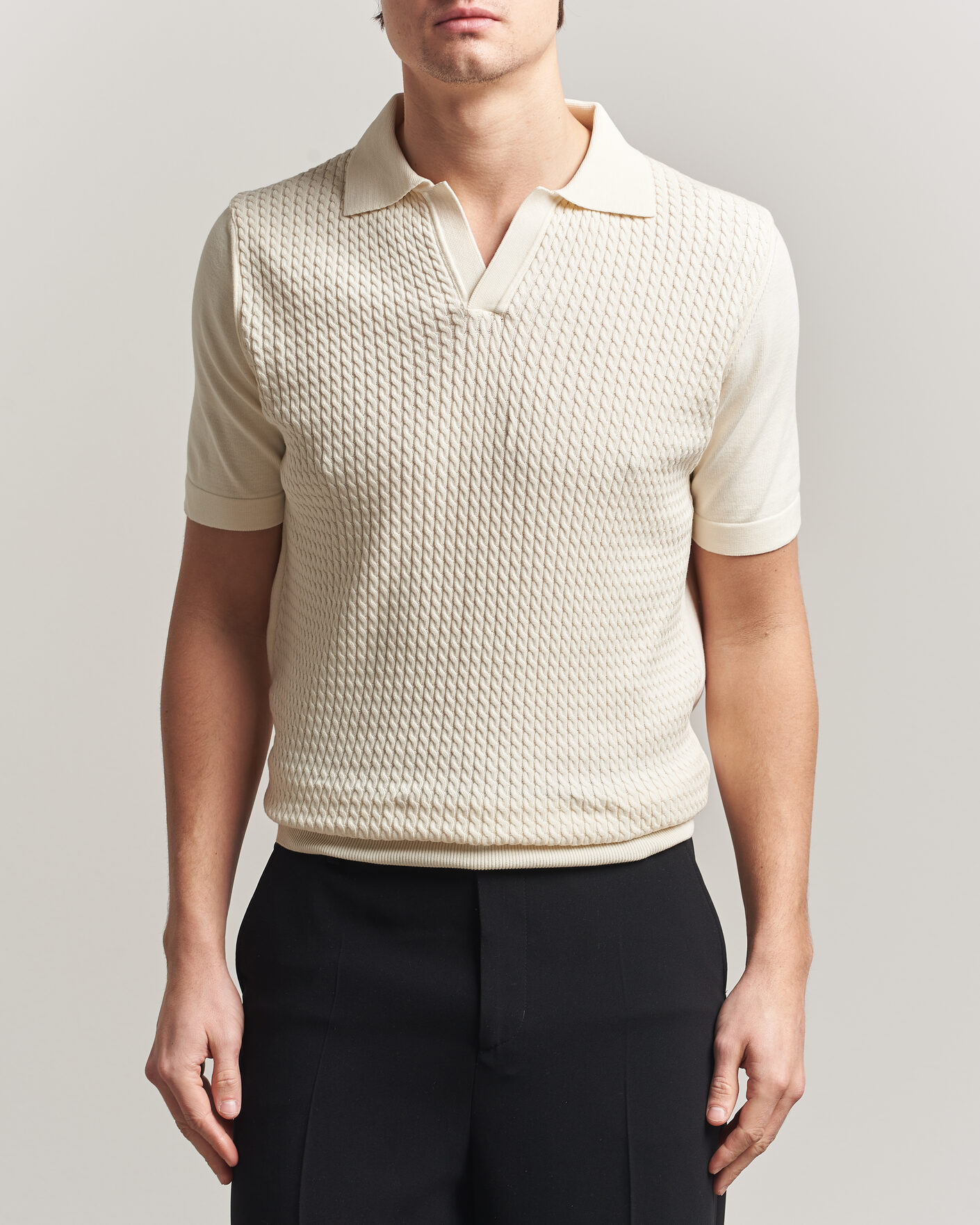 Herre | Pikéer | Oscar Jacobson | Alf Structured Cotton Polo Off White