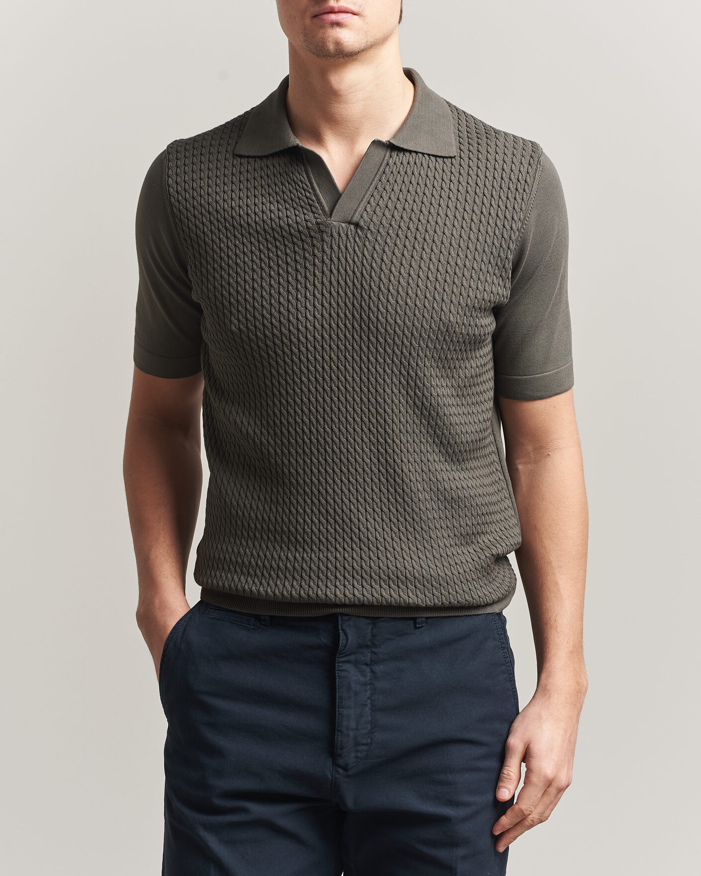 Herre | Pikéer | Oscar Jacobson | Alf Structured Cotton Polo Green