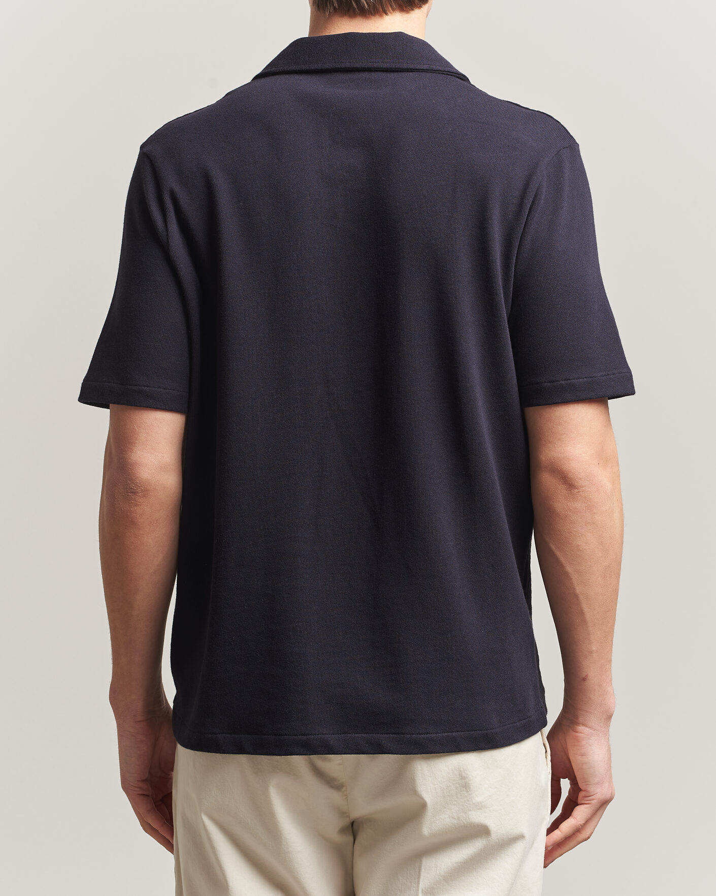 Herre | Skjorter | Oscar Jacobson | Kirk Knitted Short Sleeve Shirt Navy