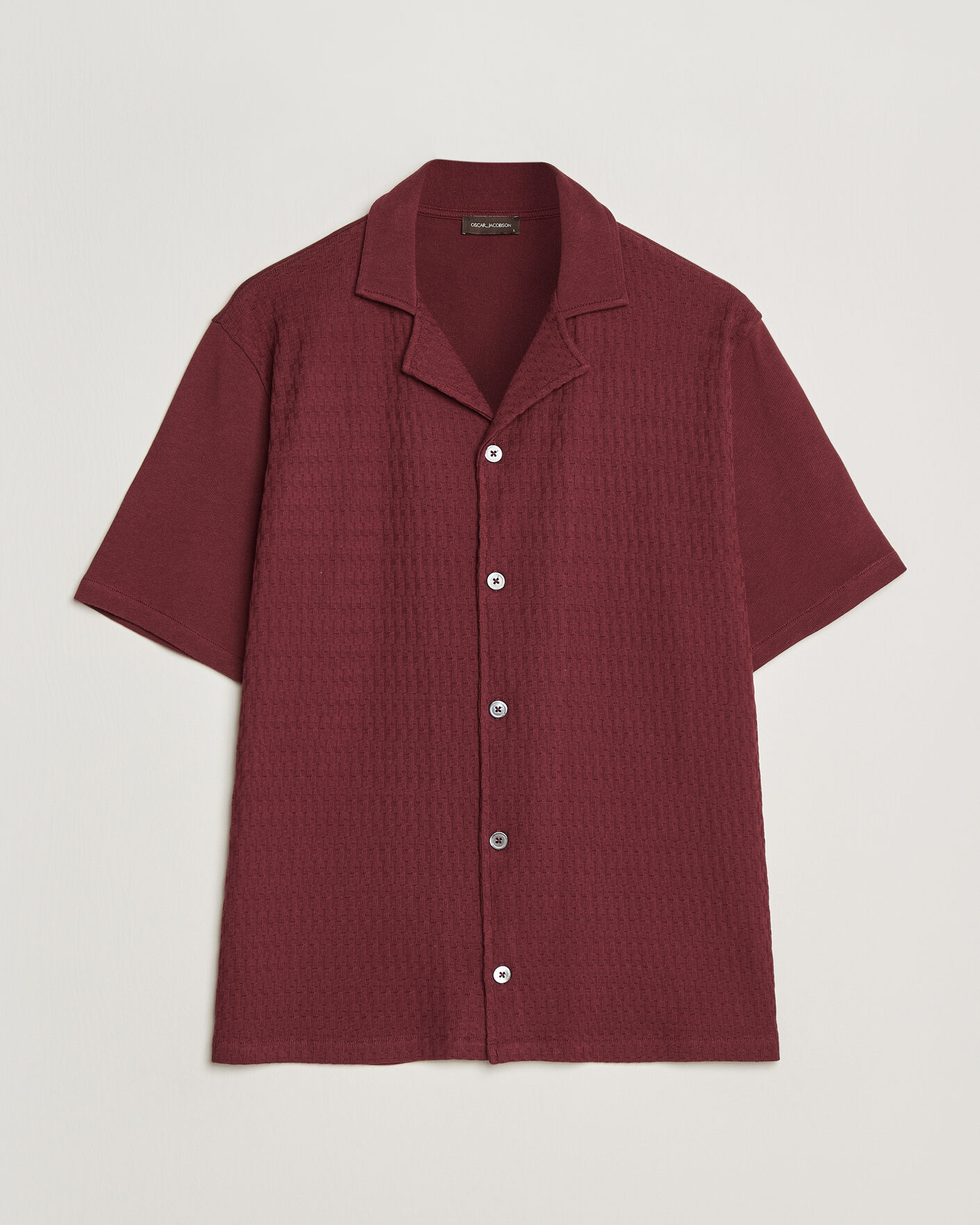 Herre | Skjorter | Oscar Jacobson | Kirk Knitted Short Sleeve Shirt Wine Red