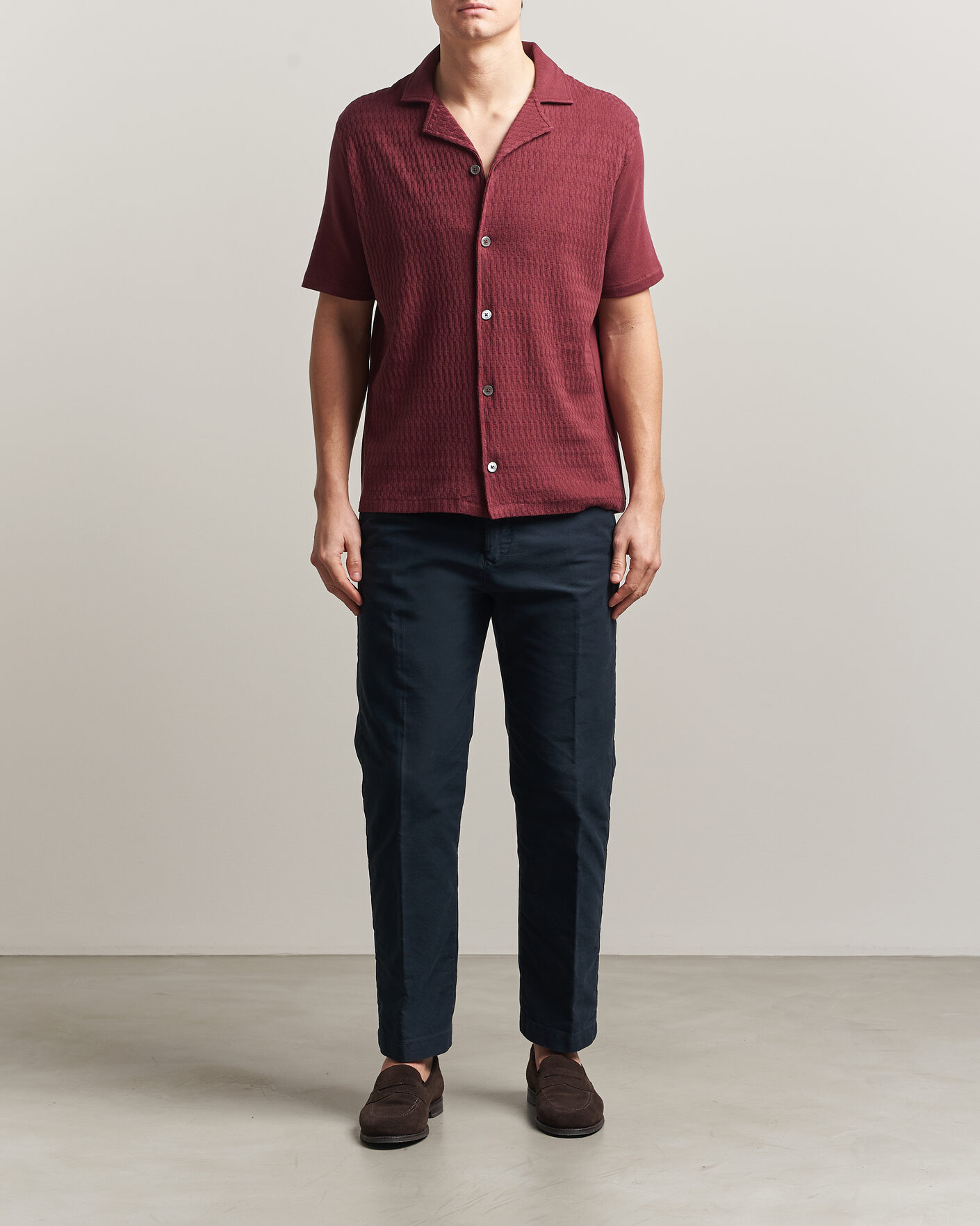 Herre | Skjorter | Oscar Jacobson | Kirk Knitted Short Sleeve Shirt Wine Red