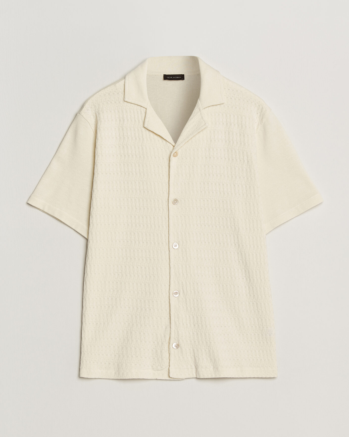 Herre | Skjorter | Oscar Jacobson | Kirk Knitted Short Sleeve Shirt Off White