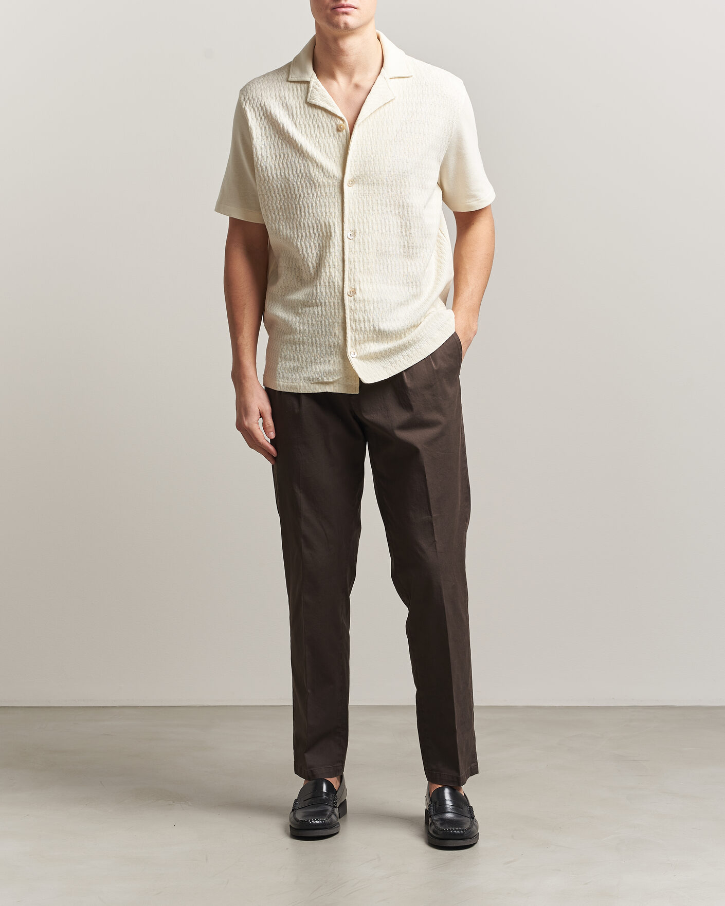 Herre | Skjorter | Oscar Jacobson | Kirk Knitted Short Sleeve Shirt Off White