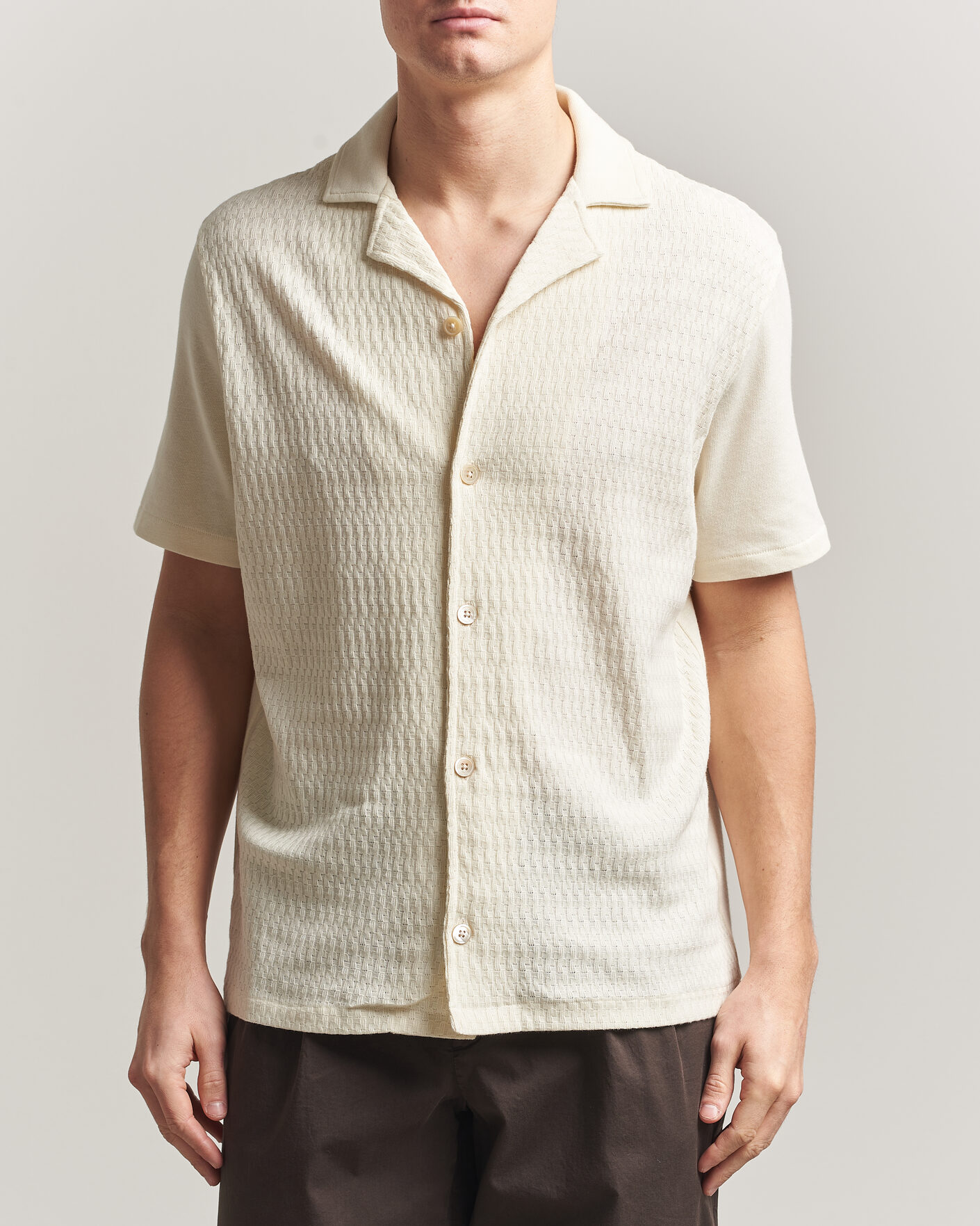 Herre | Skjorter | Oscar Jacobson | Kirk Knitted Short Sleeve Shirt Off White