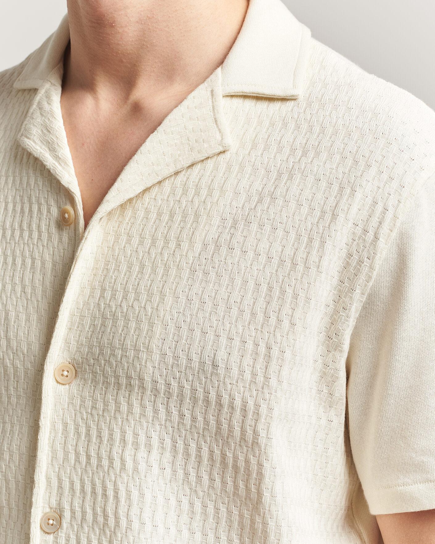 Herre | Skjorter | Oscar Jacobson | Kirk Knitted Short Sleeve Shirt Off White
