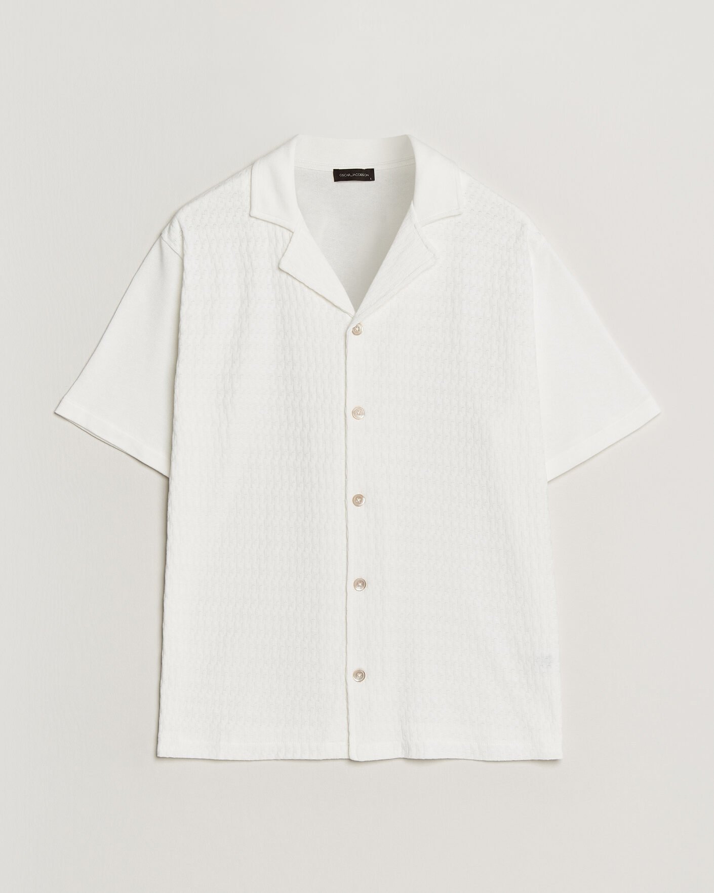Herre | Skjorter | Oscar Jacobson | Kirk Knitted Short Sleeve Shirt Snow White