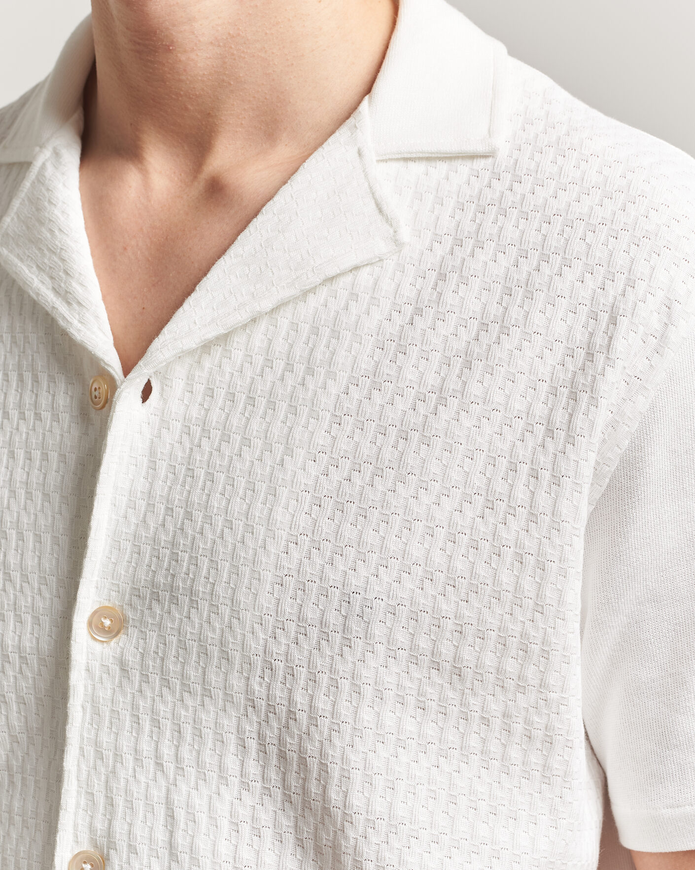 Herre | Skjorter | Oscar Jacobson | Kirk Knitted Short Sleeve Shirt Snow White