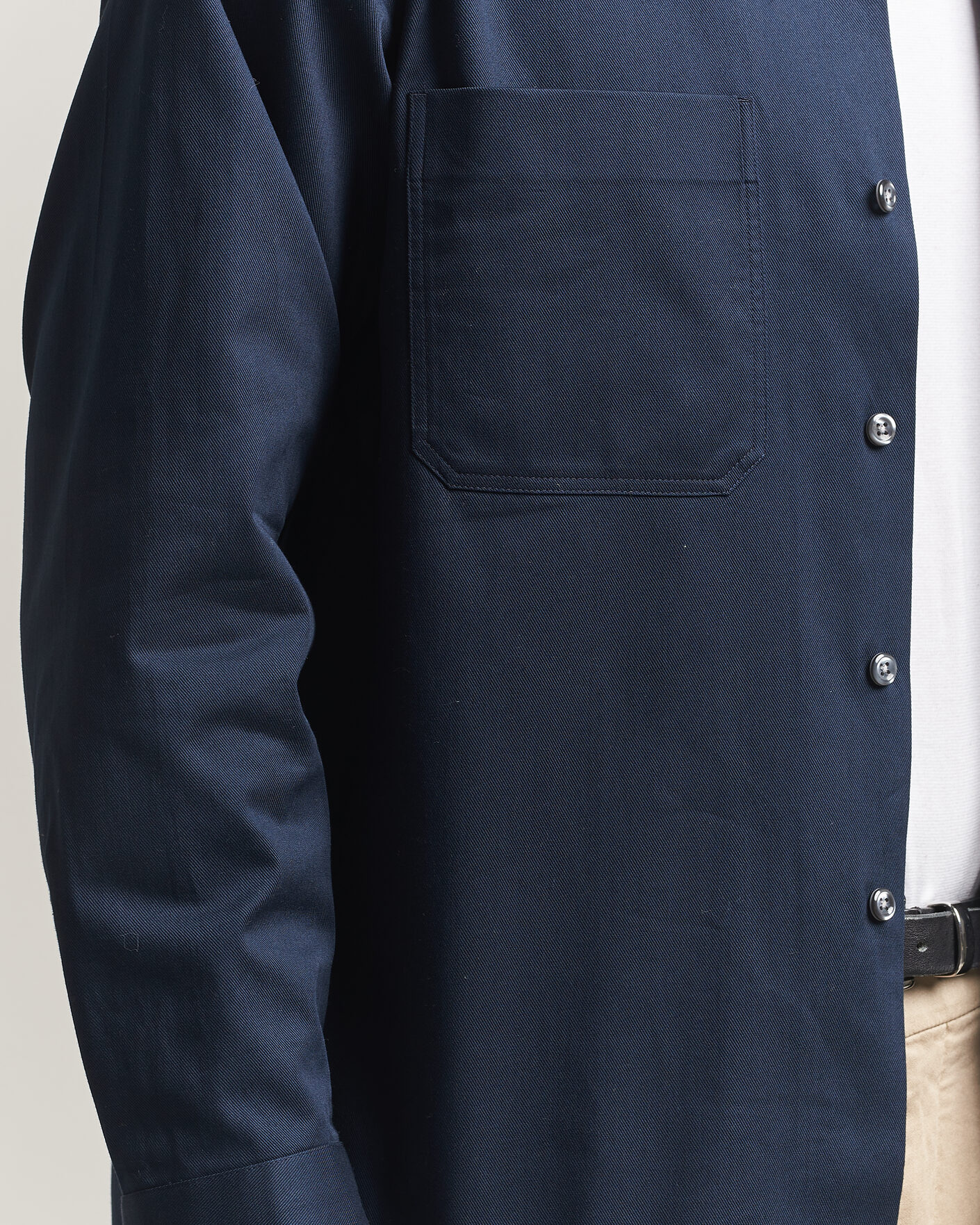 Herre | Skjorter | Oscar Jacobson | Straight Fit Bowling Collar Cotton Shirt Navy