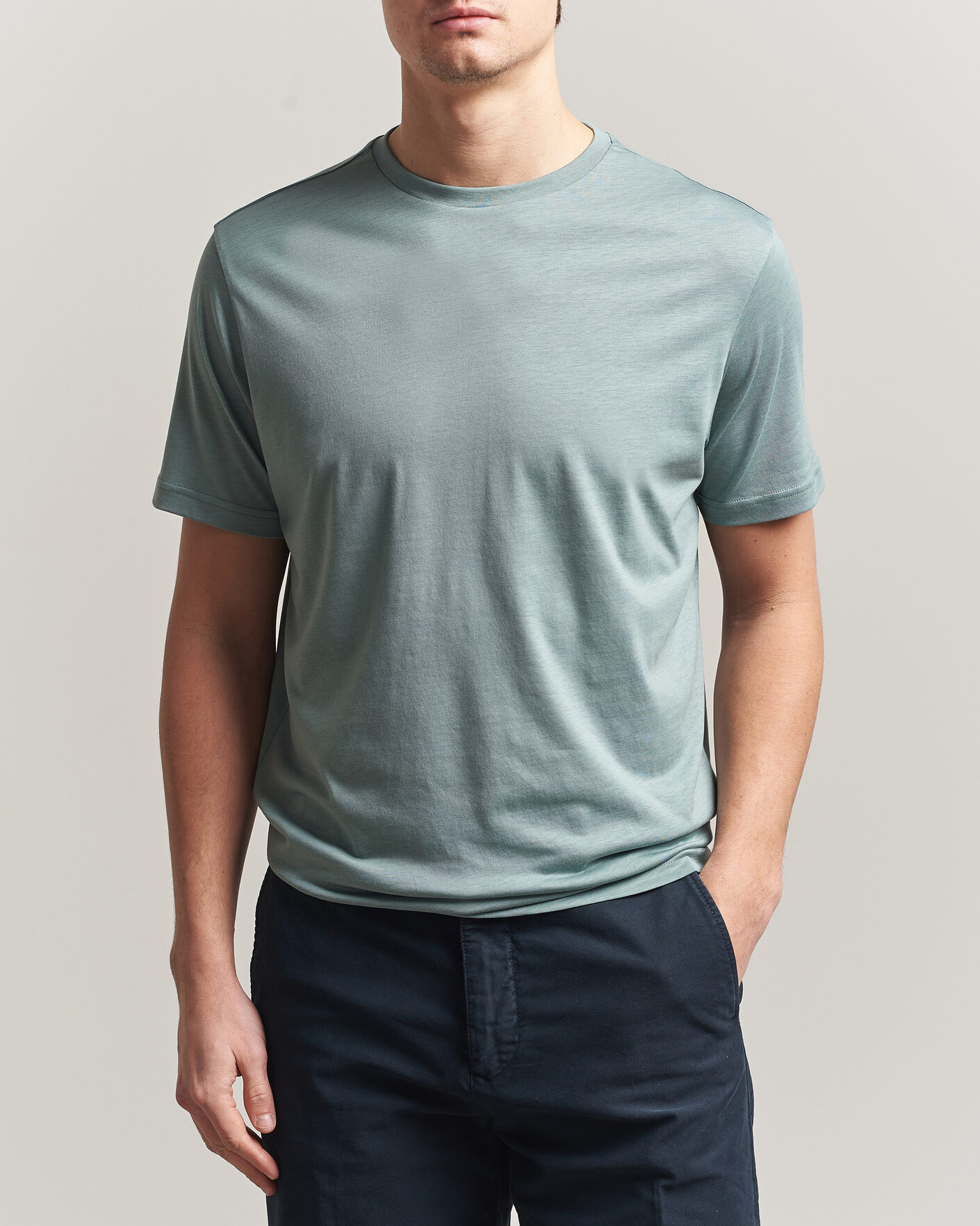 Herre | T-Shirts | Oscar Jacobson | Kim Lyocel/Cotton T-Shirt Soft Green