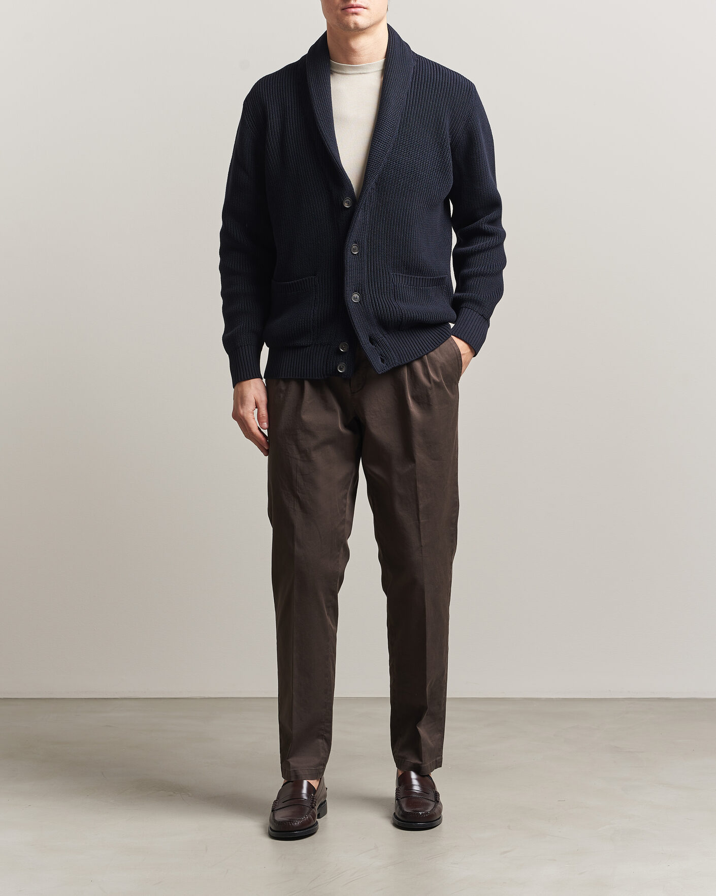 Herre | Gensere | Oscar Jacobson | Roland Knitted Cotton Cardigan Navy