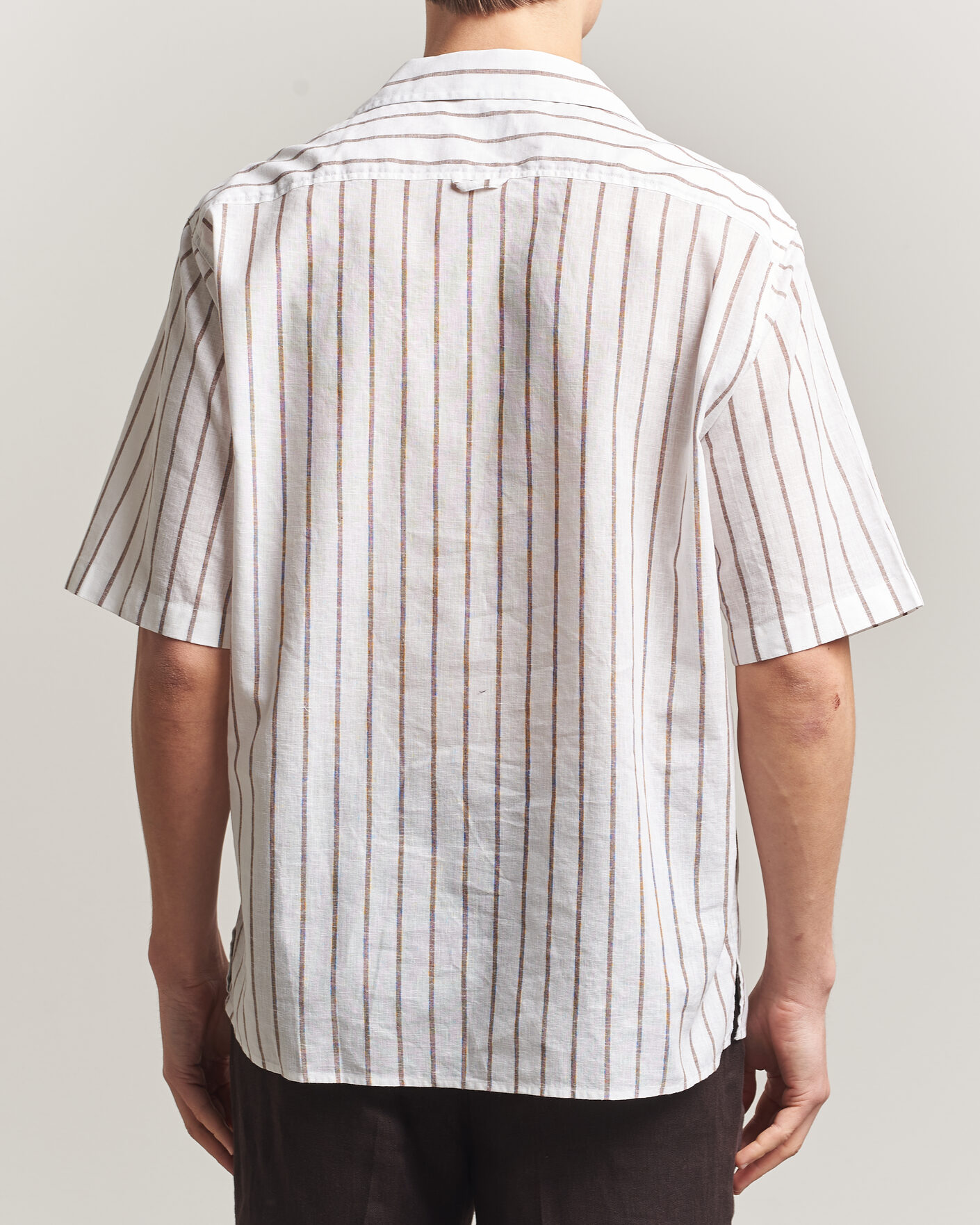 Herre | Skjorter | Oscar Jacobson | Striped Short Sleeve Linen Shirt Brown/White