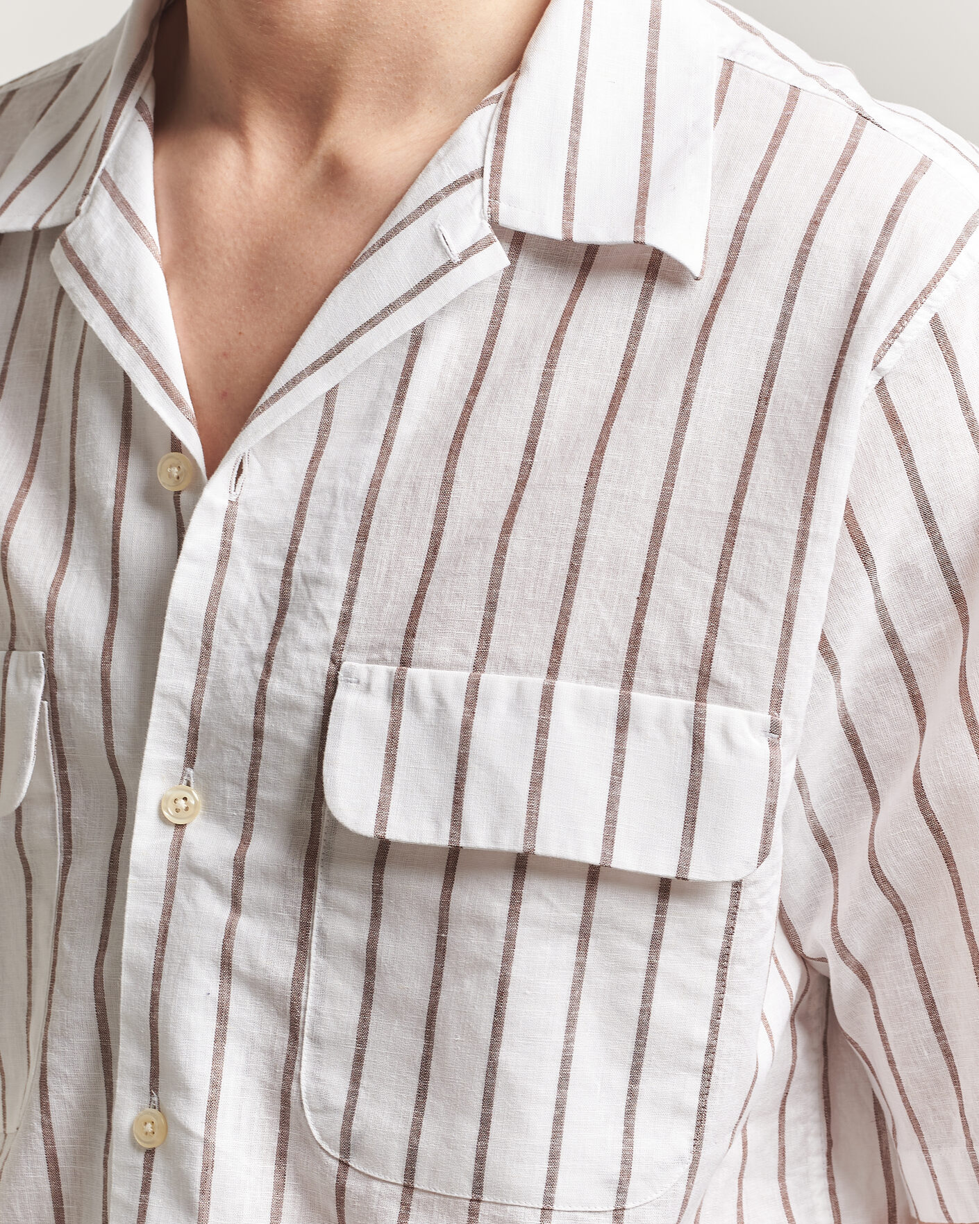 Herre | Skjorter | Oscar Jacobson | Striped Short Sleeve Linen Shirt Brown/White
