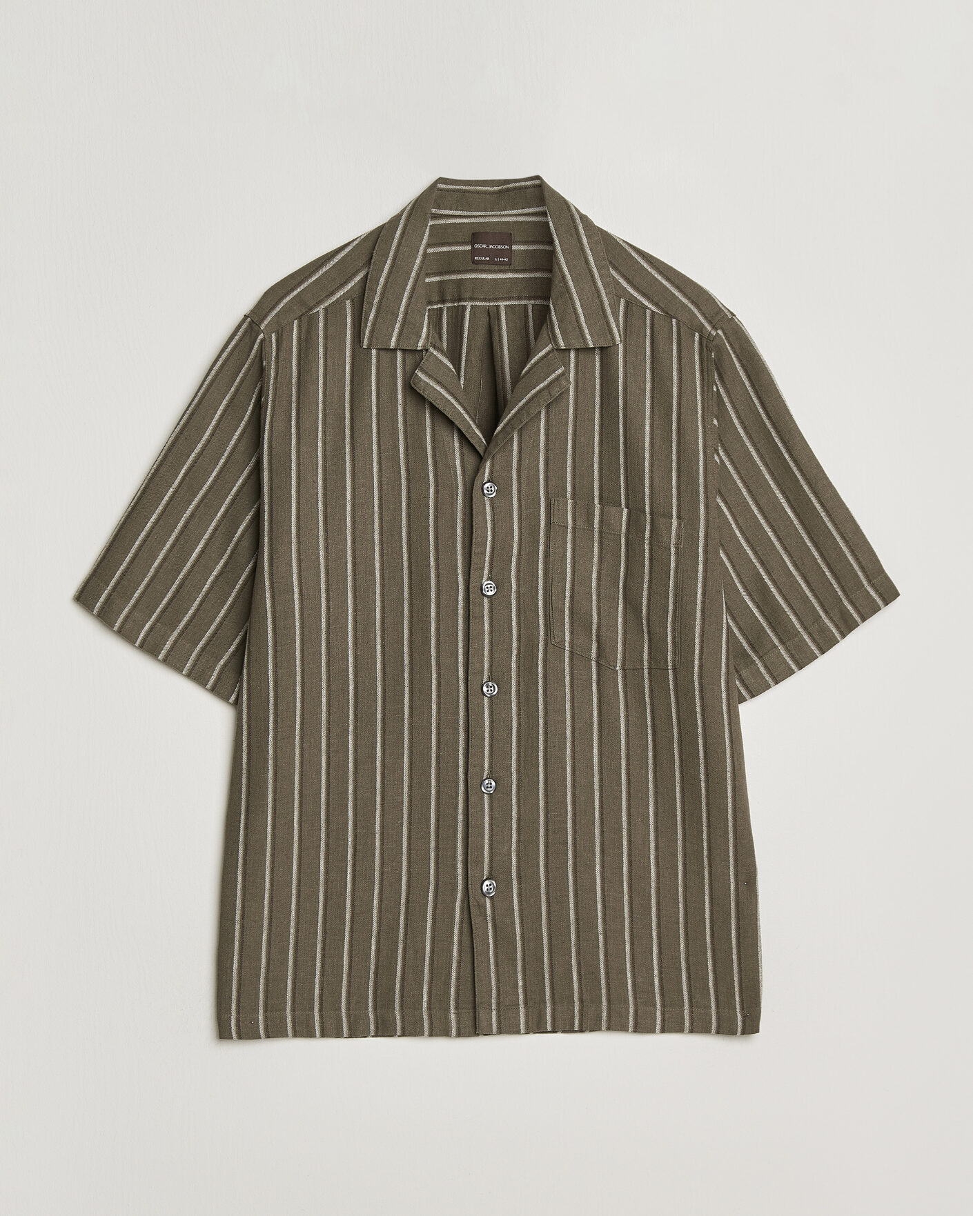 Herre | Skjorter | Oscar Jacobson | Reg Fit Cuban Herringbone Short Sleeve Shirt Green