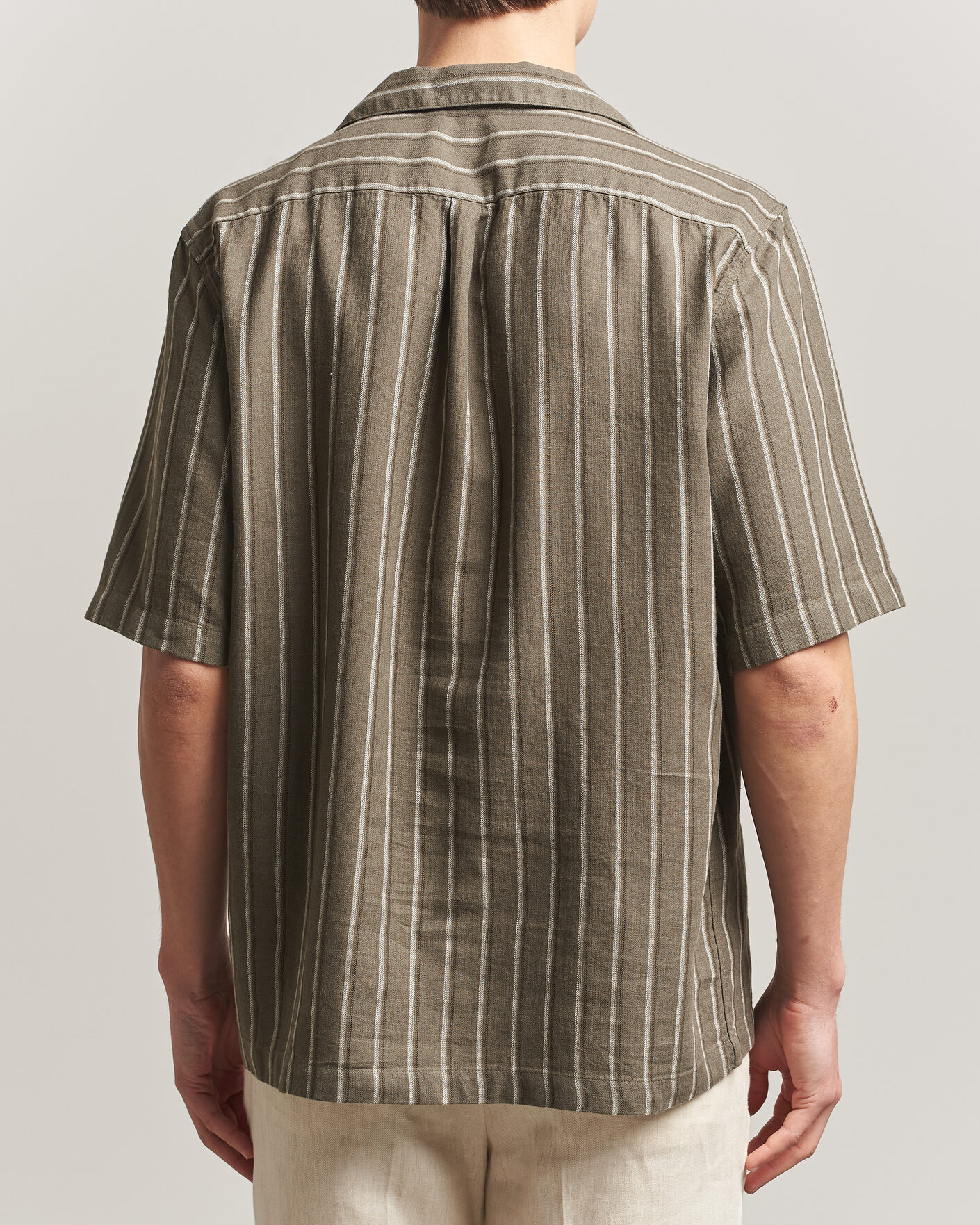 Herre | Skjorter | Oscar Jacobson | Reg Fit Cuban Herringbone Short Sleeve Shirt Green