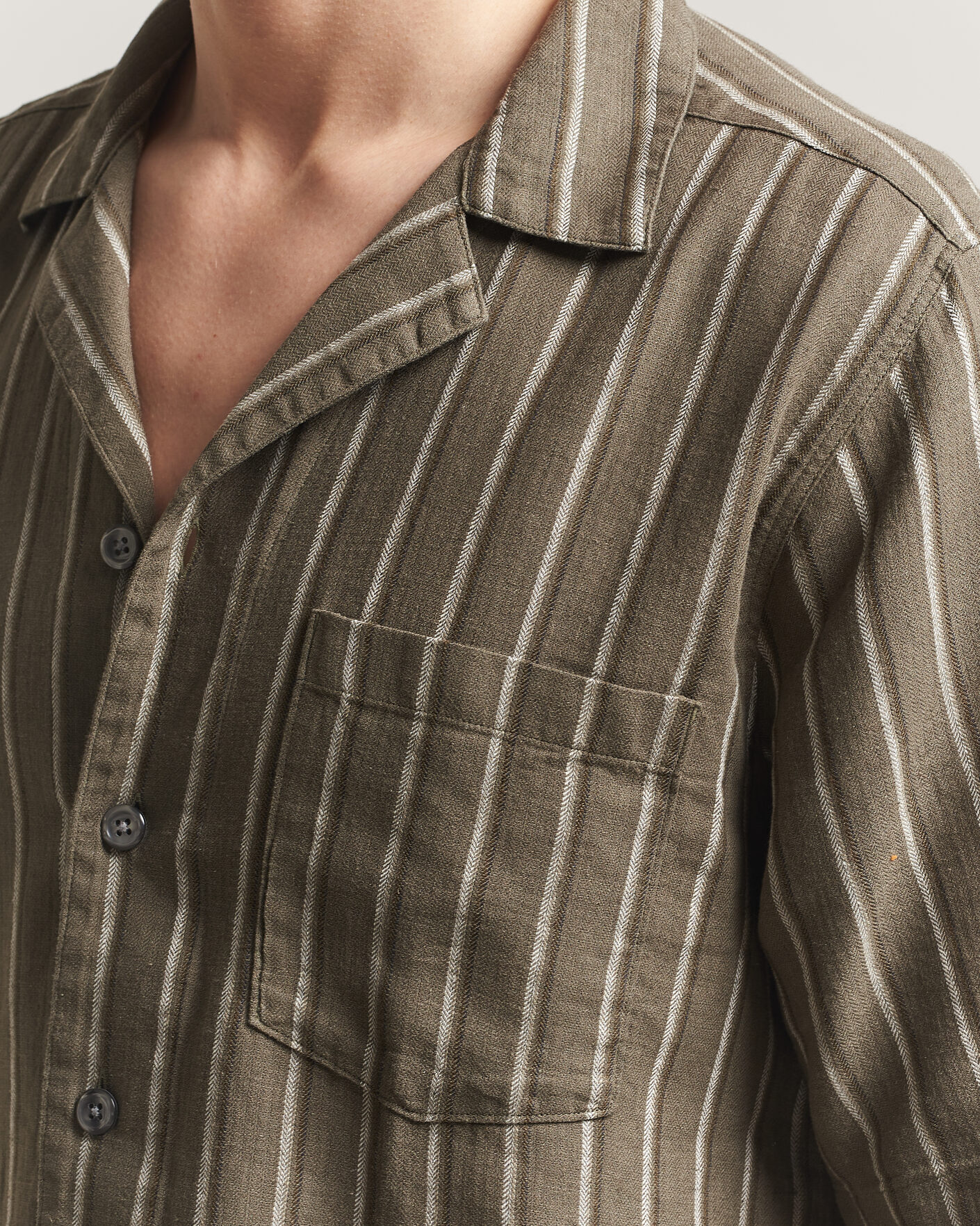 Herre | Skjorter | Oscar Jacobson | Reg Fit Cuban Herringbone Short Sleeve Shirt Green